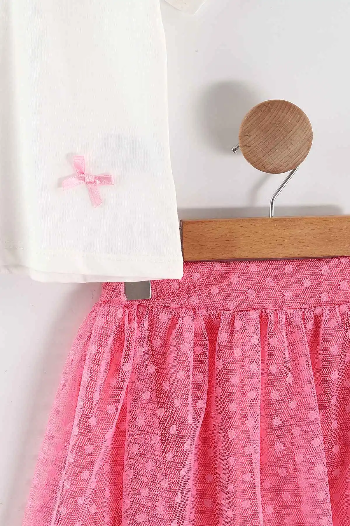 Pembe (2-5 Yaş)Fiyonk Aplikeli Tül Etekli Kız Çocuk Takım 461456