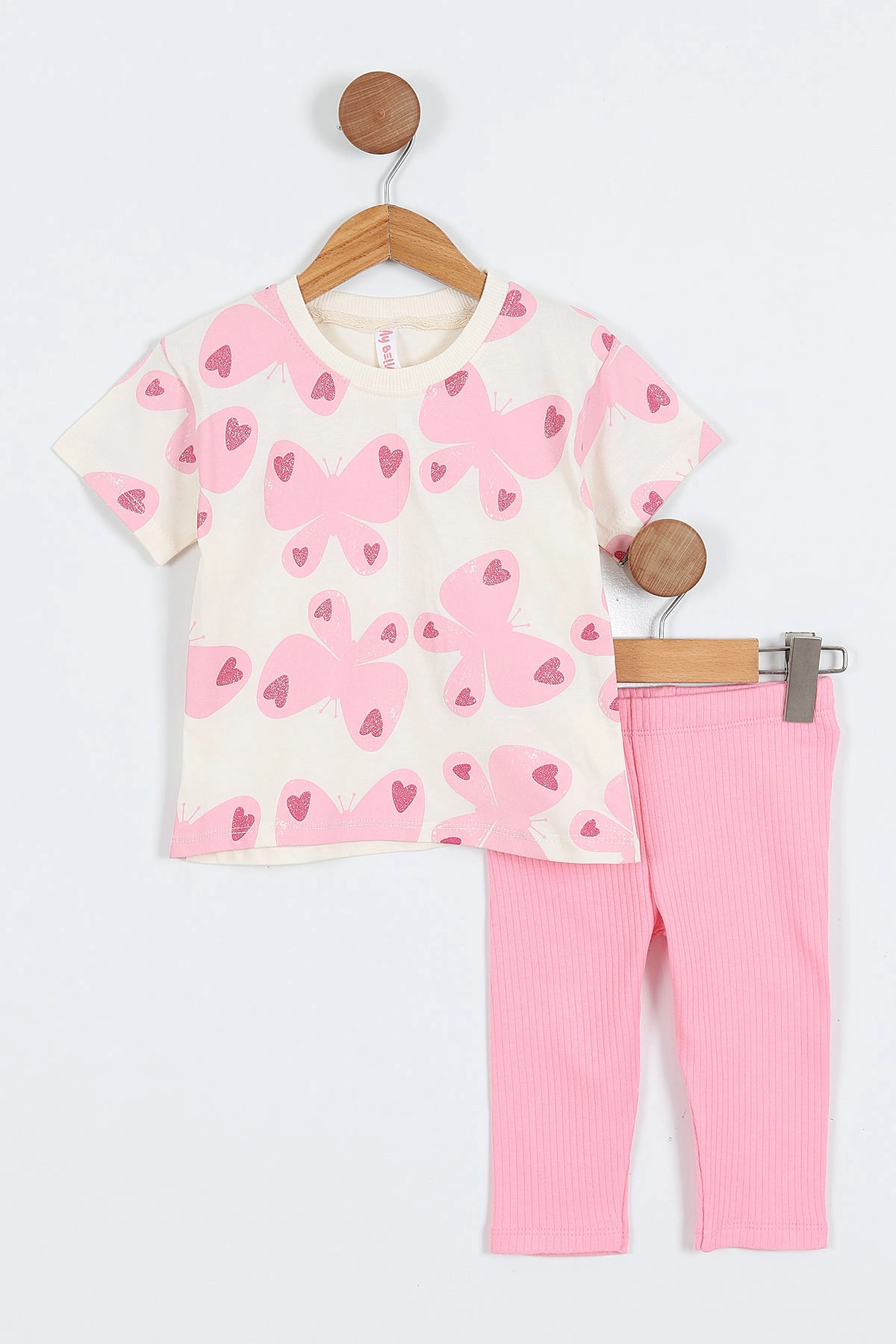 Pembe (2-5 Yaş)Kelebek Baskılı Taytlı Kız Çocuk Takım 357003