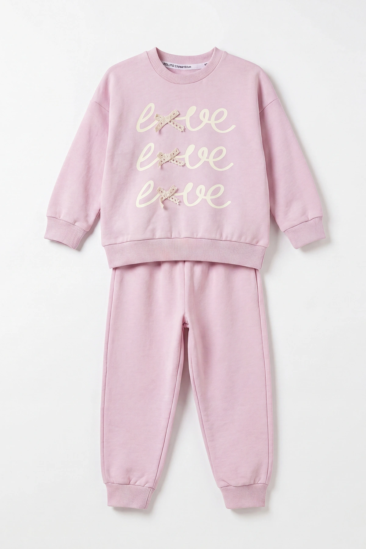 Pembe (2-5 Yaş)Love Baskılı Fiyonklu Kız Çocuk Takım 478123