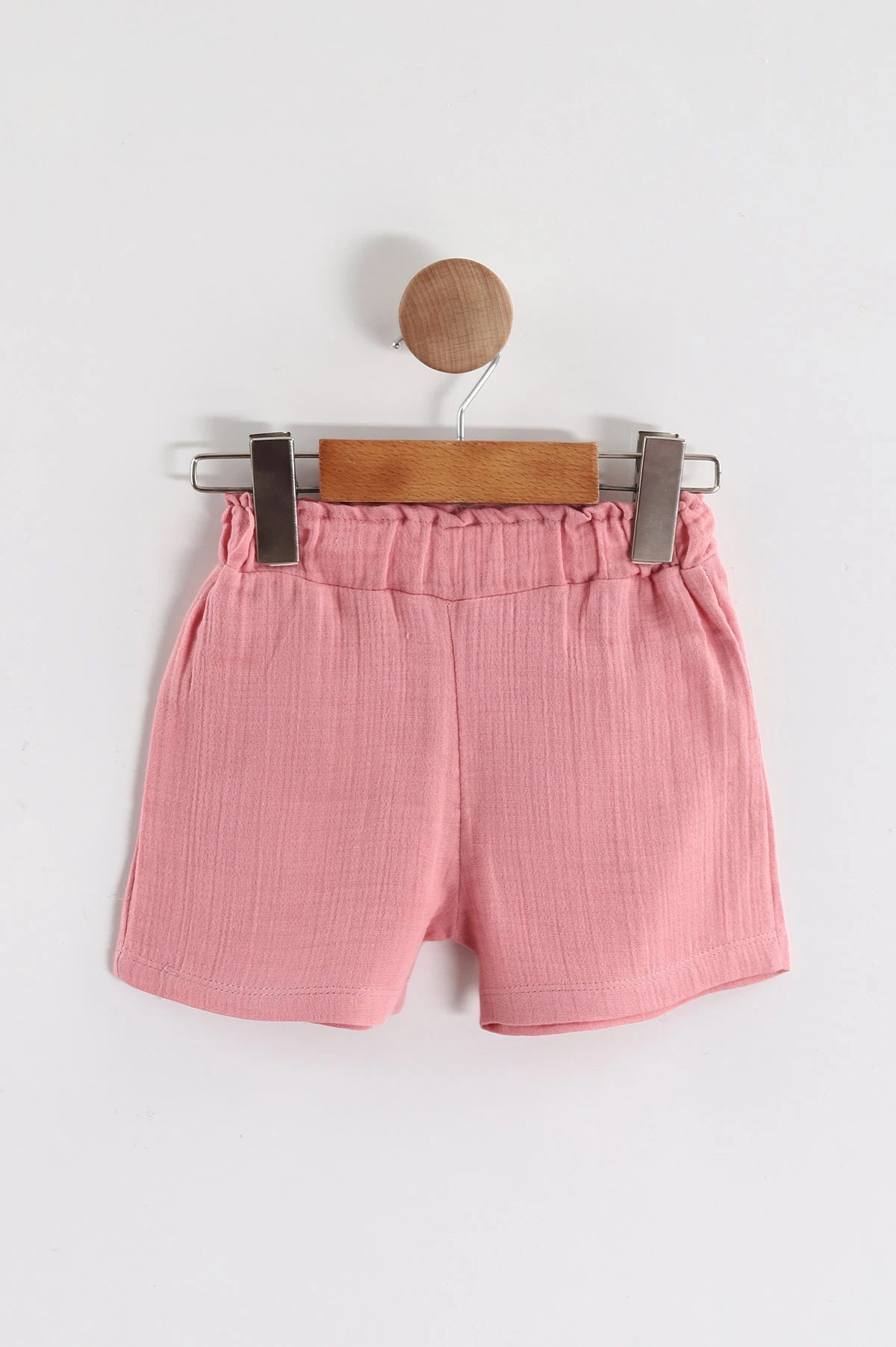 Pembe (2-5 Yaş)Taşlı Baskılı Bel Bağlamalı  Müslin Şortlu Kız Çocuk Takım 436291