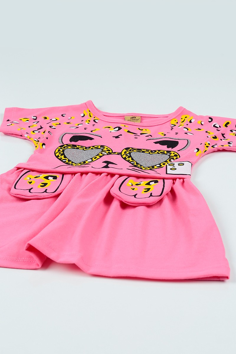 Pembe (2-6 yaş) Aslan Baskılı Sim Detay Kız Çocuk Elbise 106030