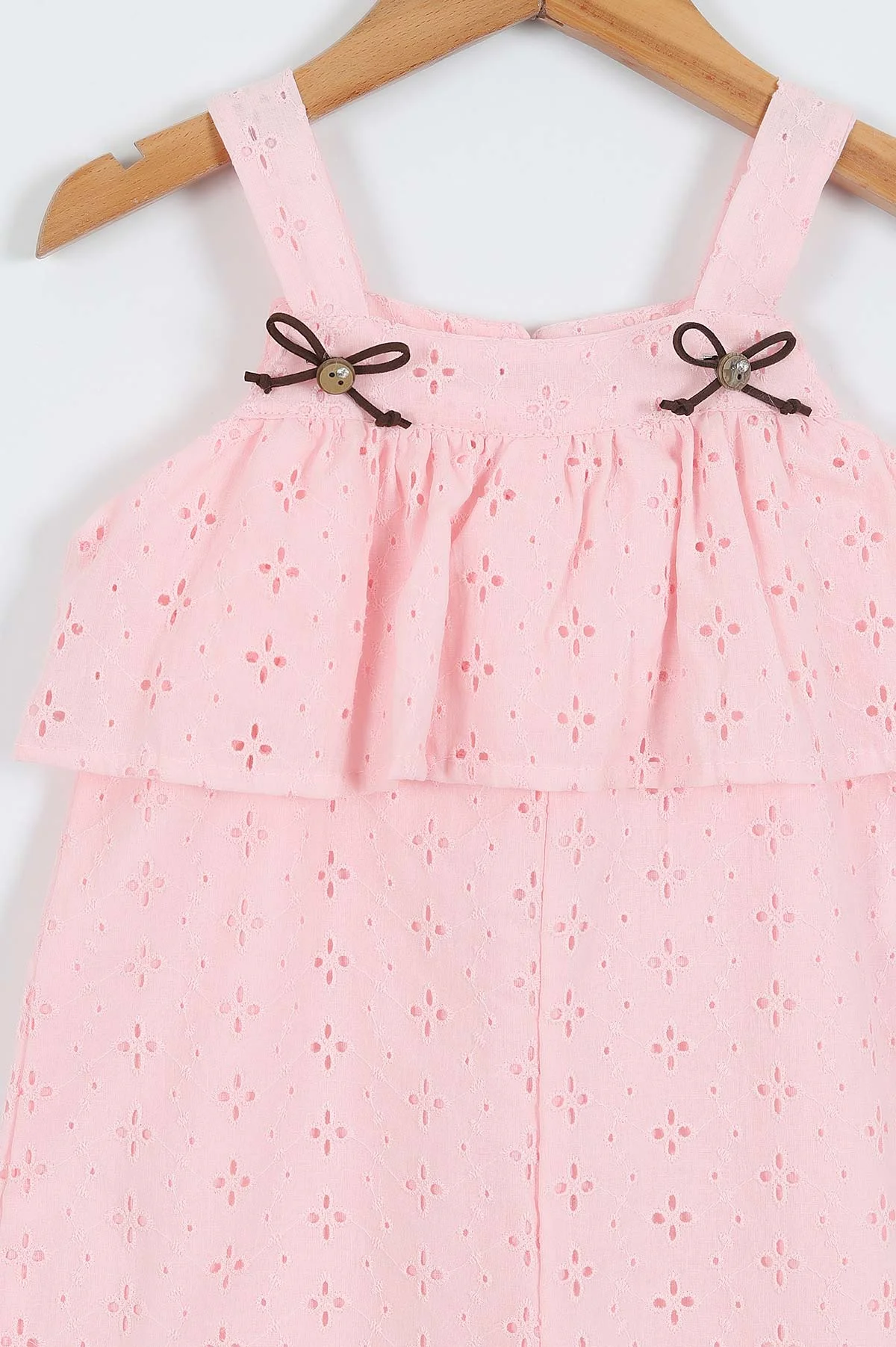 Pembe (2-6 Yaş)  Brodeli Düğme Aksesuarlı Kız Çocuk Salopet 349723