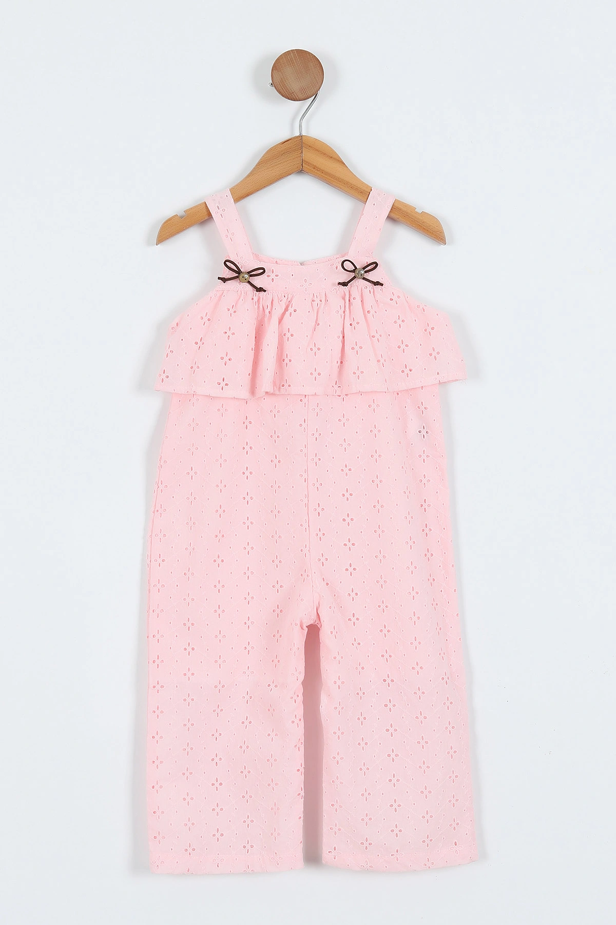 Pembe (2-6 Yaş)  Brodeli Düğme Aksesuarlı Kız Çocuk Salopet 349723
