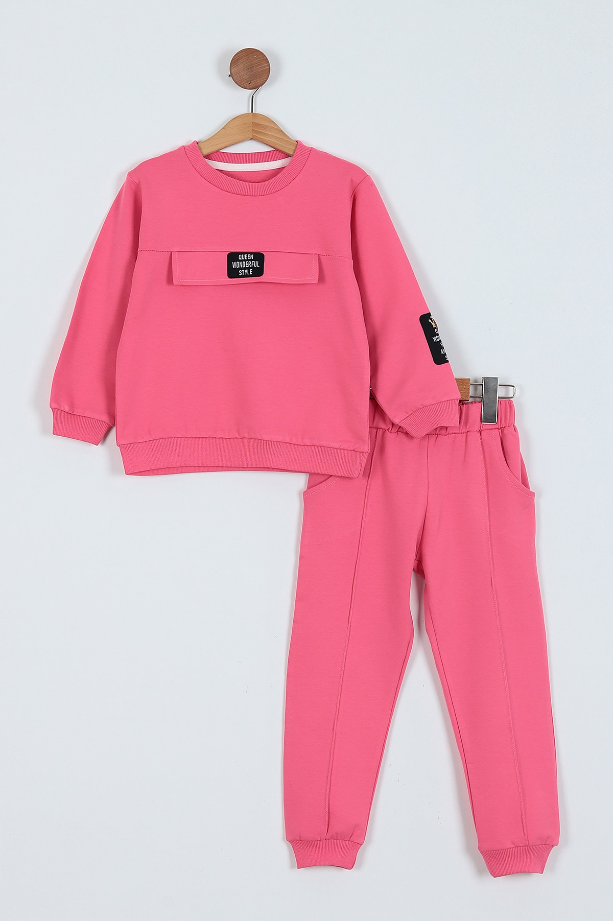 Pembe (2-6 Yaş) Cep Kapaklı İki İp Kız Çocuk Takım 221637