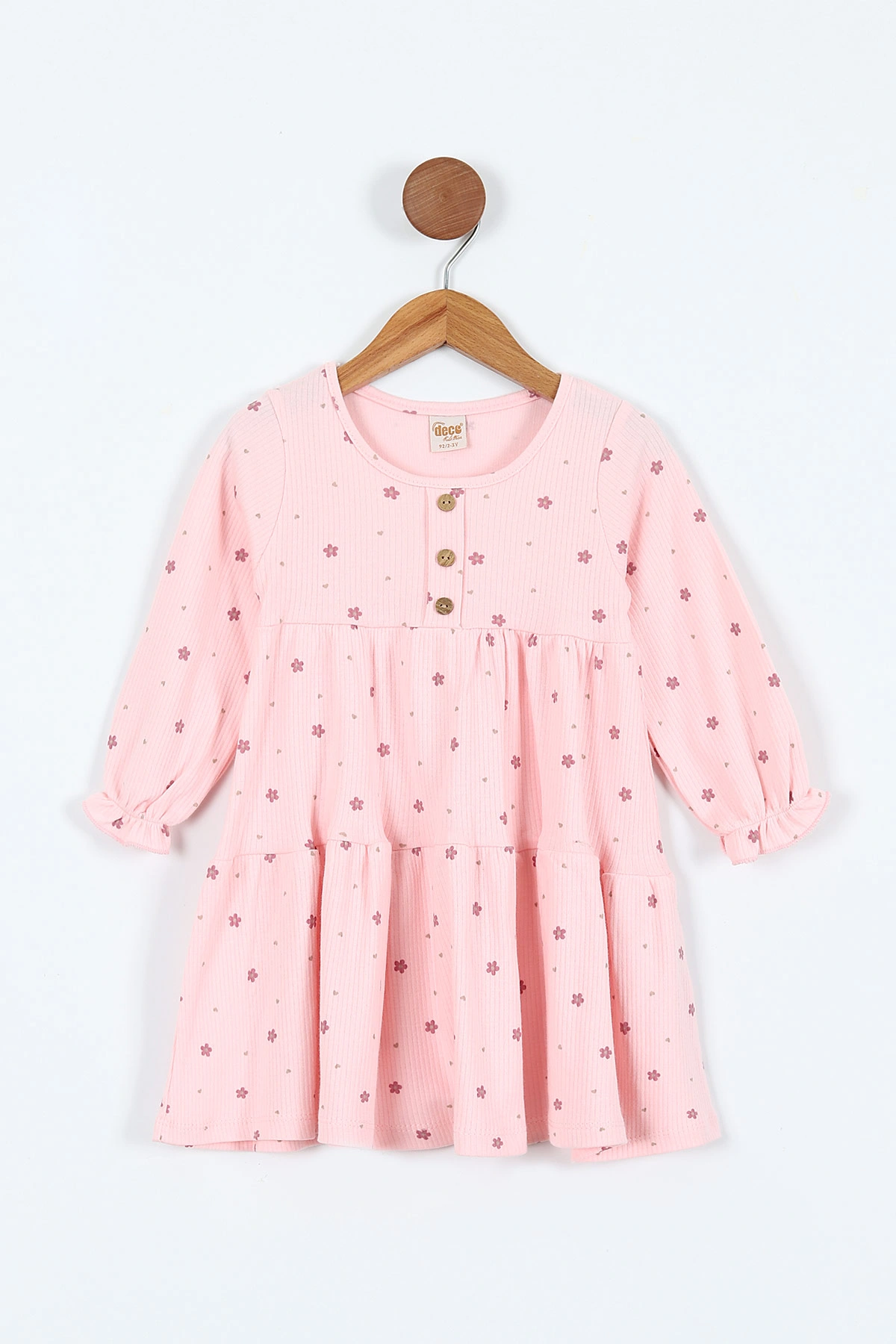 Pembe (2-6 Yaş) Çiçek Desenli Fitilli Likralı Kız Çocuk Elbise 410158