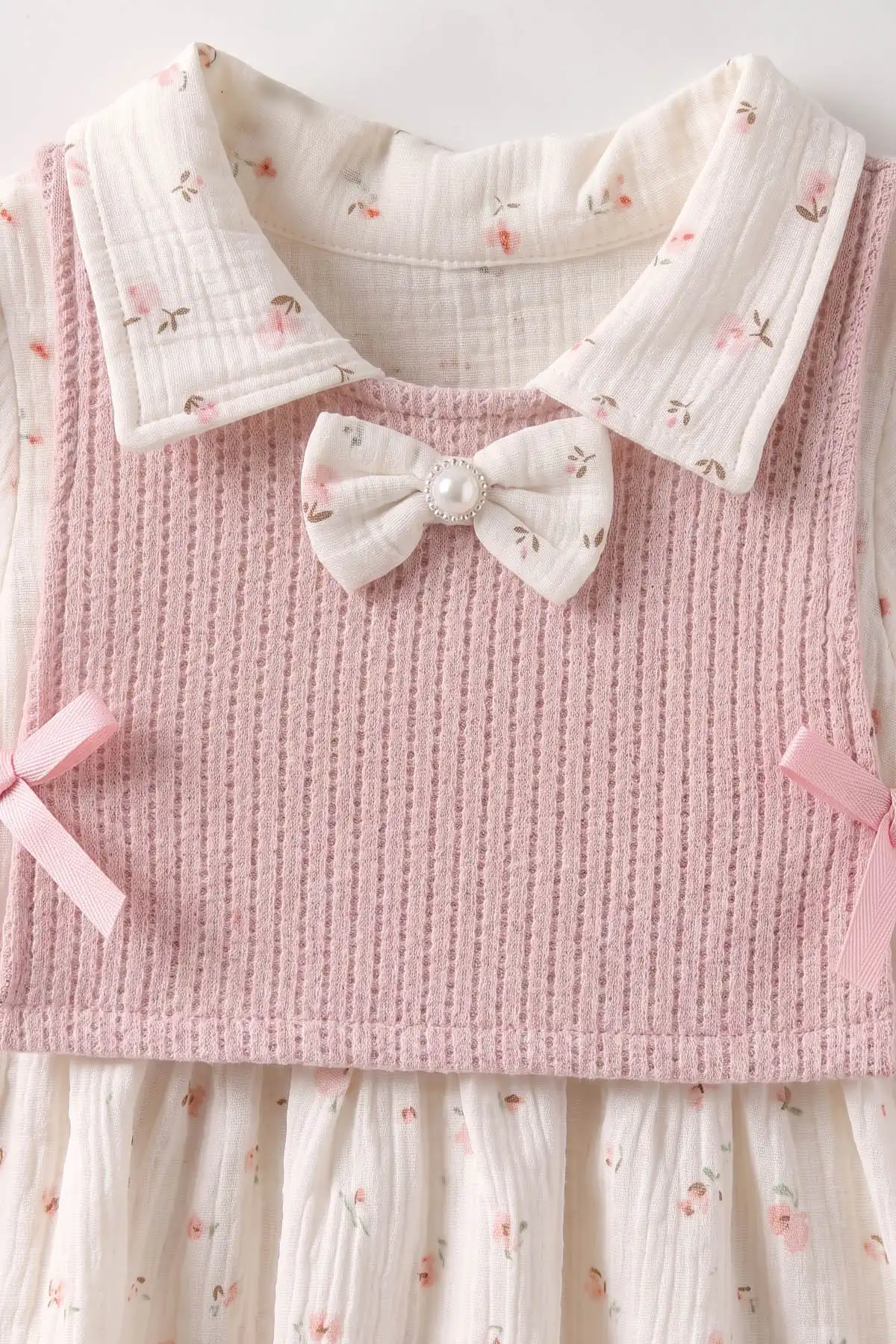 Pembe (2-6 Yaş) Çiçek Desenli Müslin Elbiseli Süveterli Kız Çocuk Elbise 483497