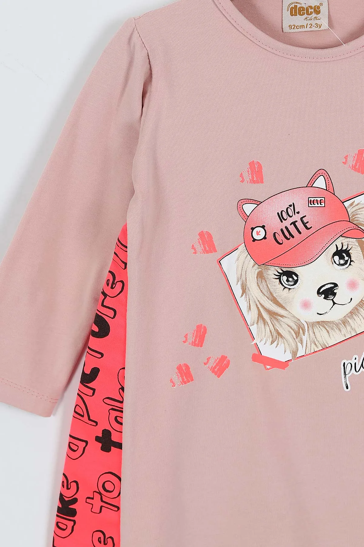 Pembe (2-6 Yaş) Cute Baskılı Süprem Likralı  Kız Çocuk Elbise 419335