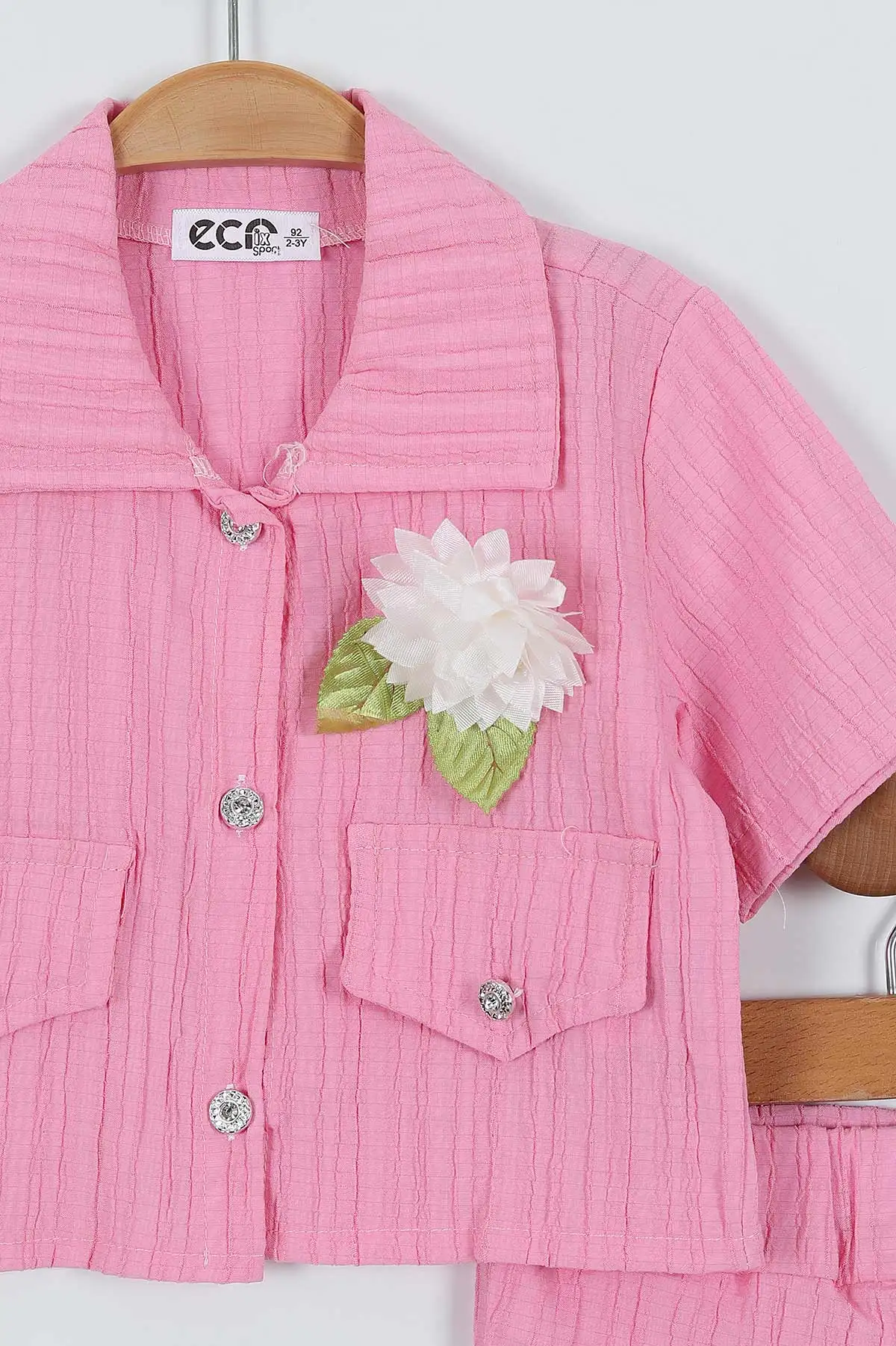 Pembe ( 2-6 Yaş) Düğmeli Çiçek Broşlu Şort Etekli Kız Çocuk Takım 342123