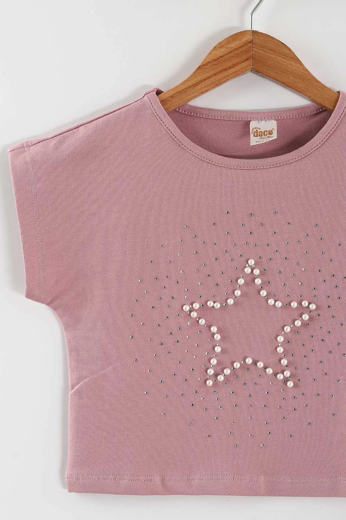Pembe (2-6 Yaş) İncili Yıldız Baskılı Bol Paça  Pantolonlu  Süprem Kız Çocuk Yazlık Takım 449560