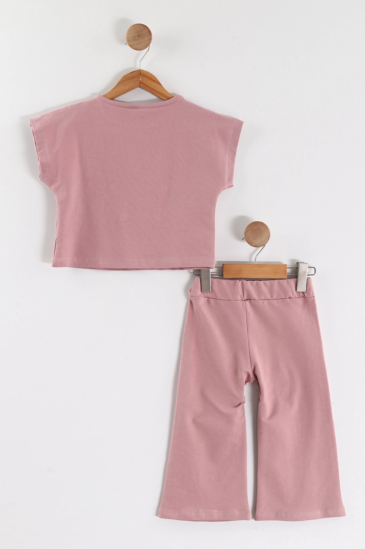 Pembe (2-6 Yaş) İncili Yıldız Baskılı Bol Paça  Pantolonlu  Süprem Kız Çocuk Yazlık Takım 449560