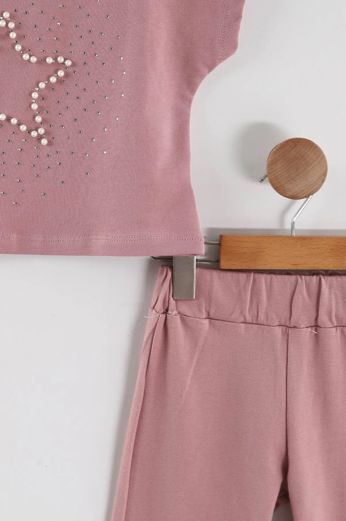 Pembe (2-6 Yaş) İncili Yıldız Baskılı Bol Paça  Pantolonlu  Süprem Kız Çocuk Yazlık Takım 449560