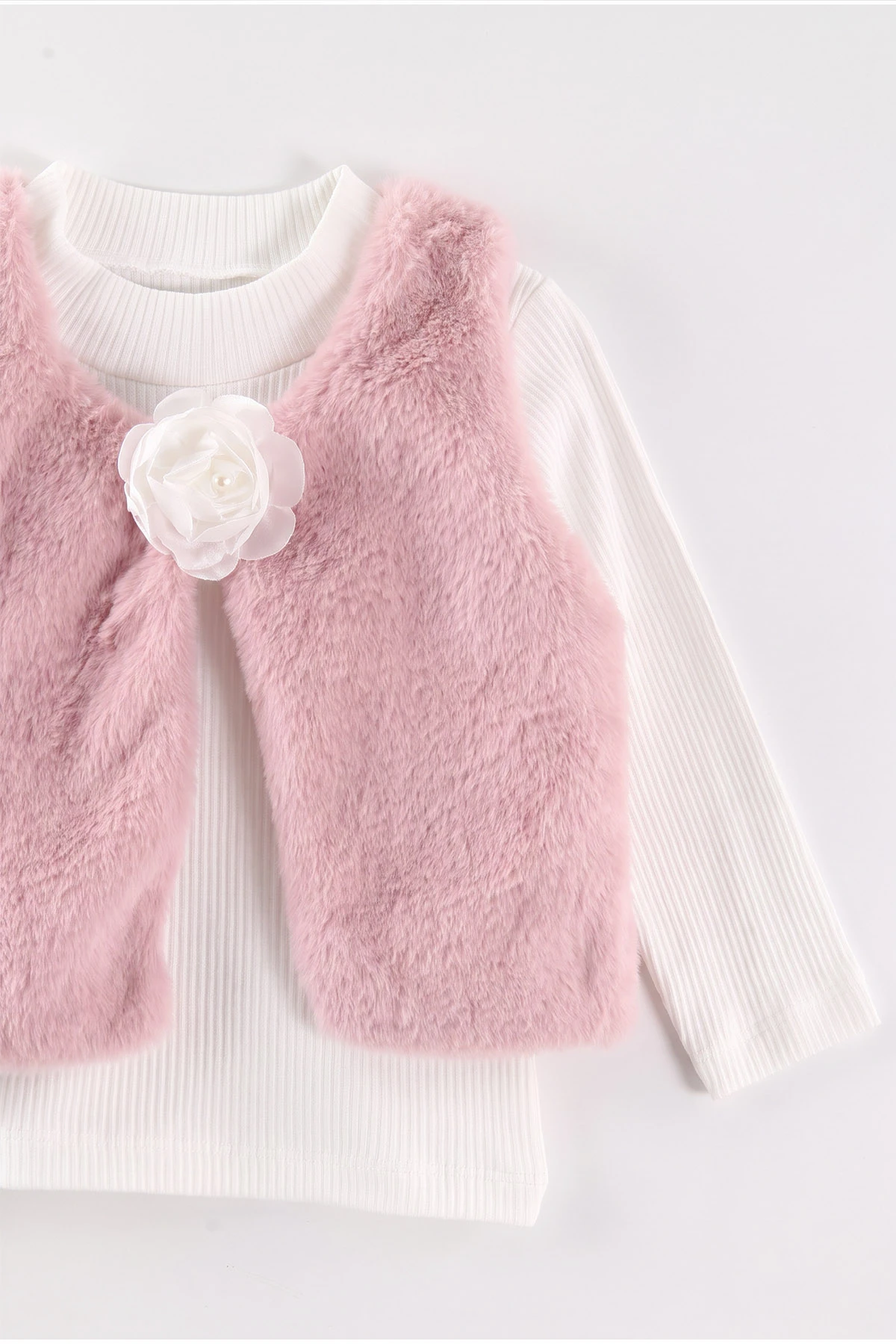 Pembe (2-6 Yaş) Kadife Şort Etekli Peluş Yelekli Kız Çocuk 3'Lü Takım 483638