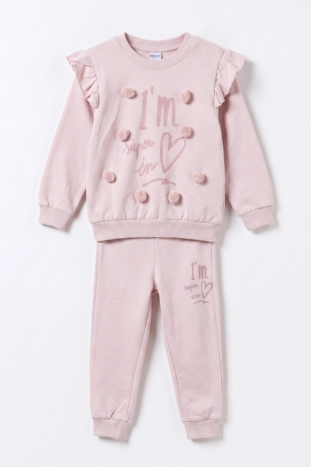 Pembe (2-6 Yaş) Kalp Baskılı Ponponlu  2 İp   Kız Çocuk Mevsimlik Takım 480560