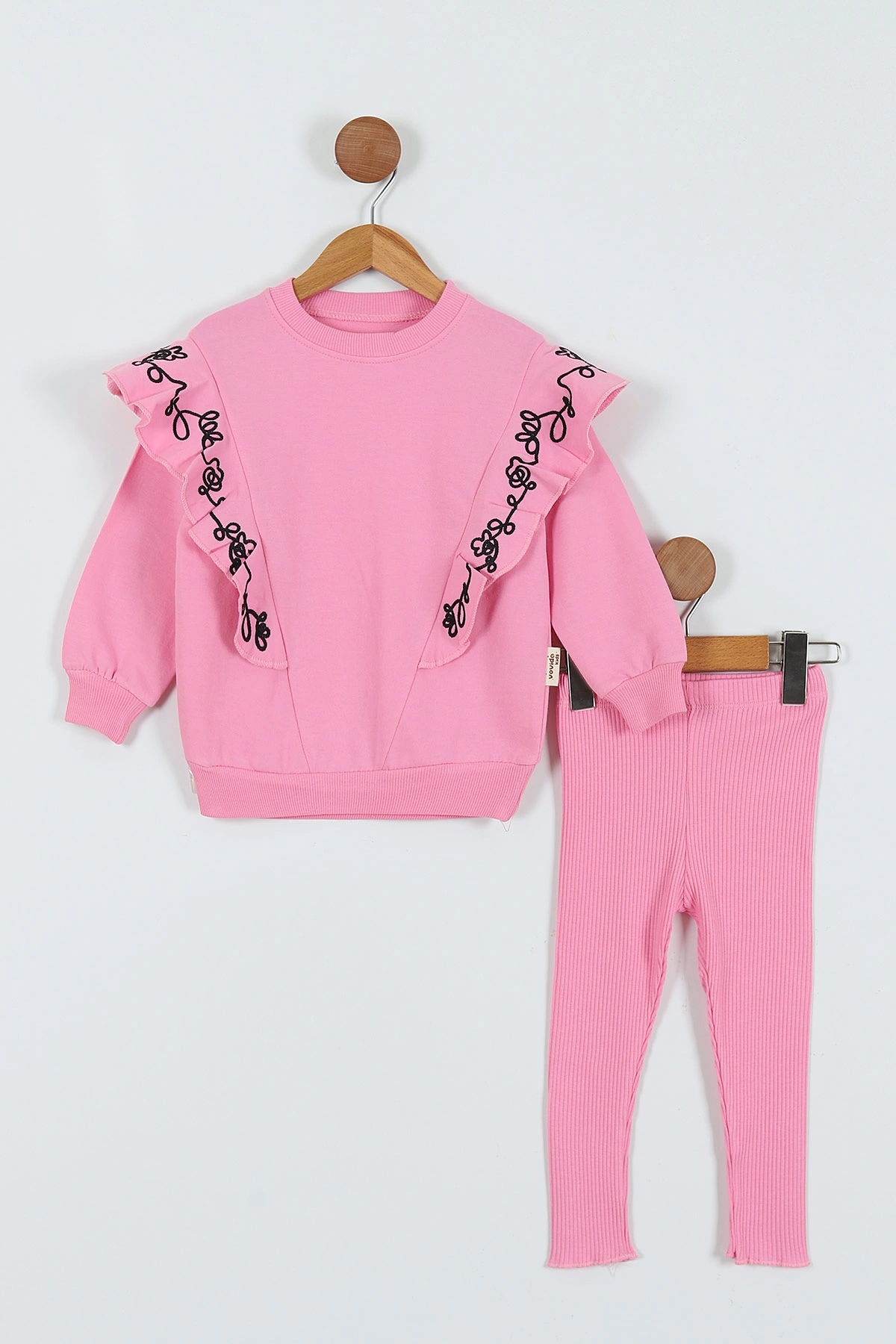 Pembe (2-6 Yaş) Omuz Fırfırlı Taytlı Kız Çocuk Takım 288803