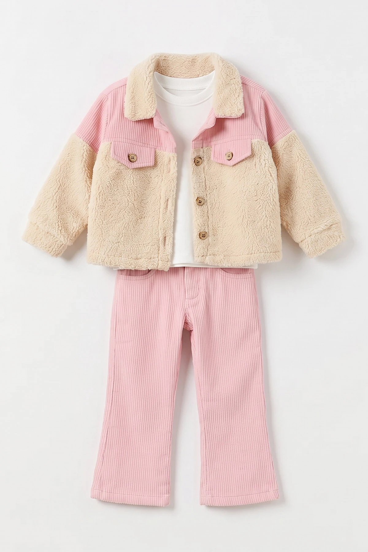 Pembe (2-6 Yaş) Peluş Ceketli Kız Çocuk 3'lü Takım 496119