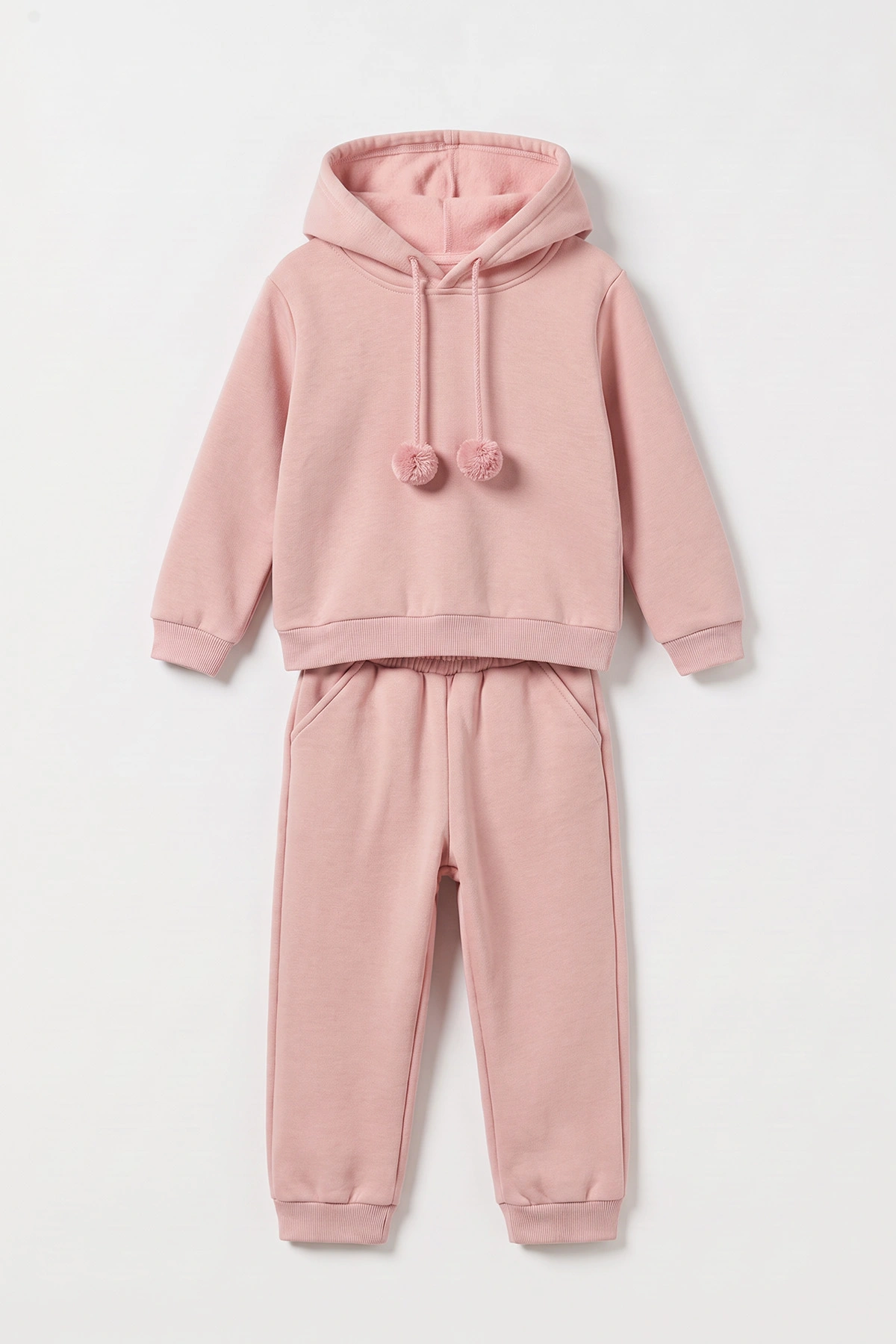 Pembe (2-6 Yaş) Ponponlu 3 İp Şardonlu Kapüşonlu Kız Çocuk Takım 498767