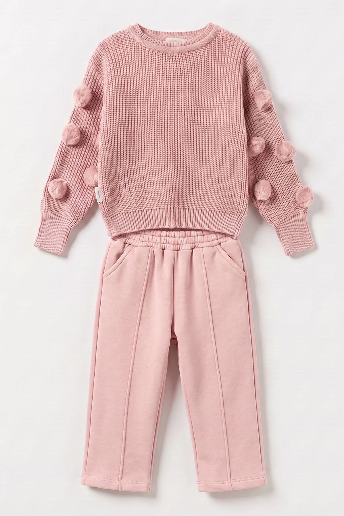 Pembe (2-6 Yaş) Ponponlu  Triko Kazaklı Kız Çocuk Kışlık Takım 483124