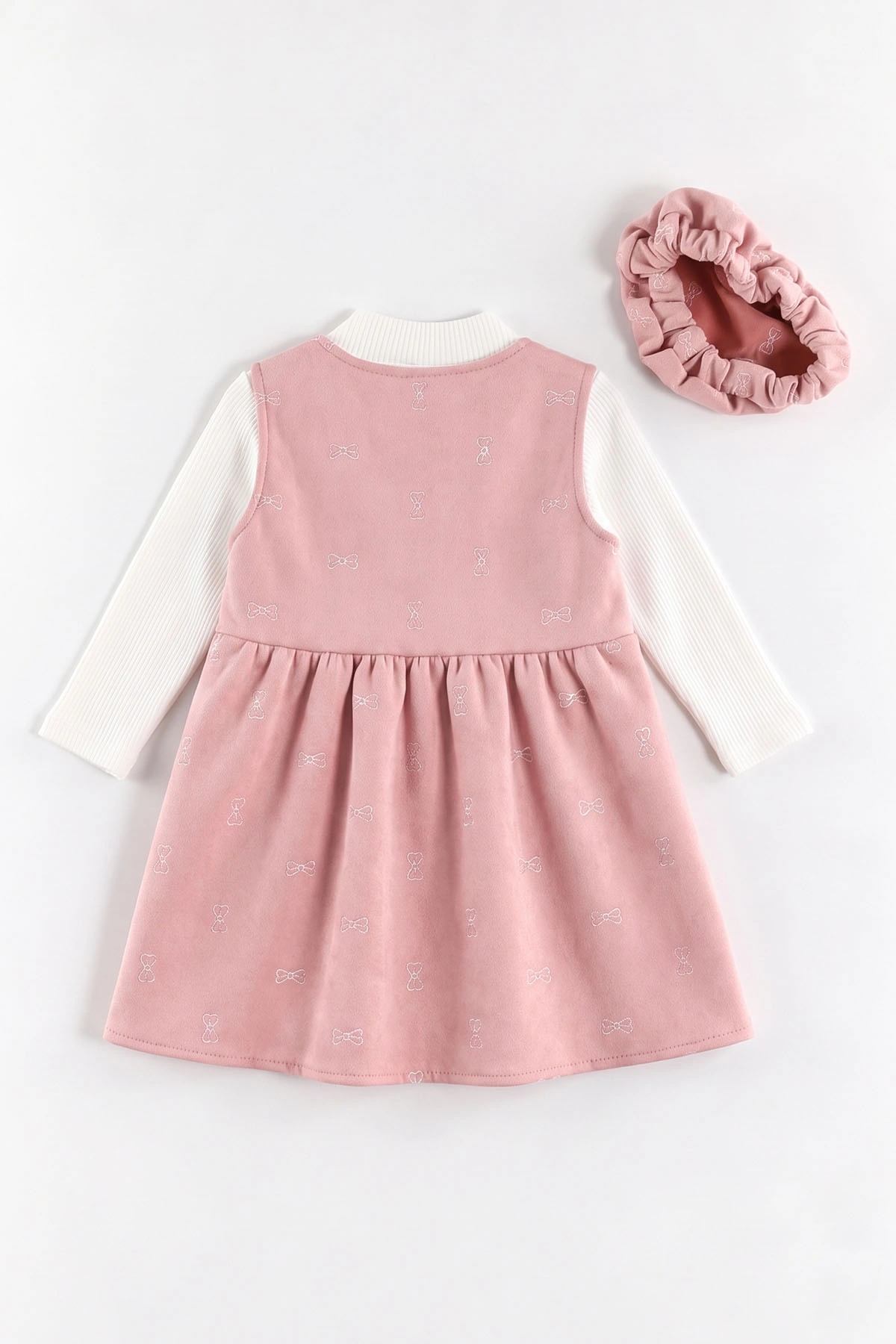 Pembe (2-6 Yaş) Raporlu Badili Şapkalı Kadife Kız Çocuk Elbise 483506
