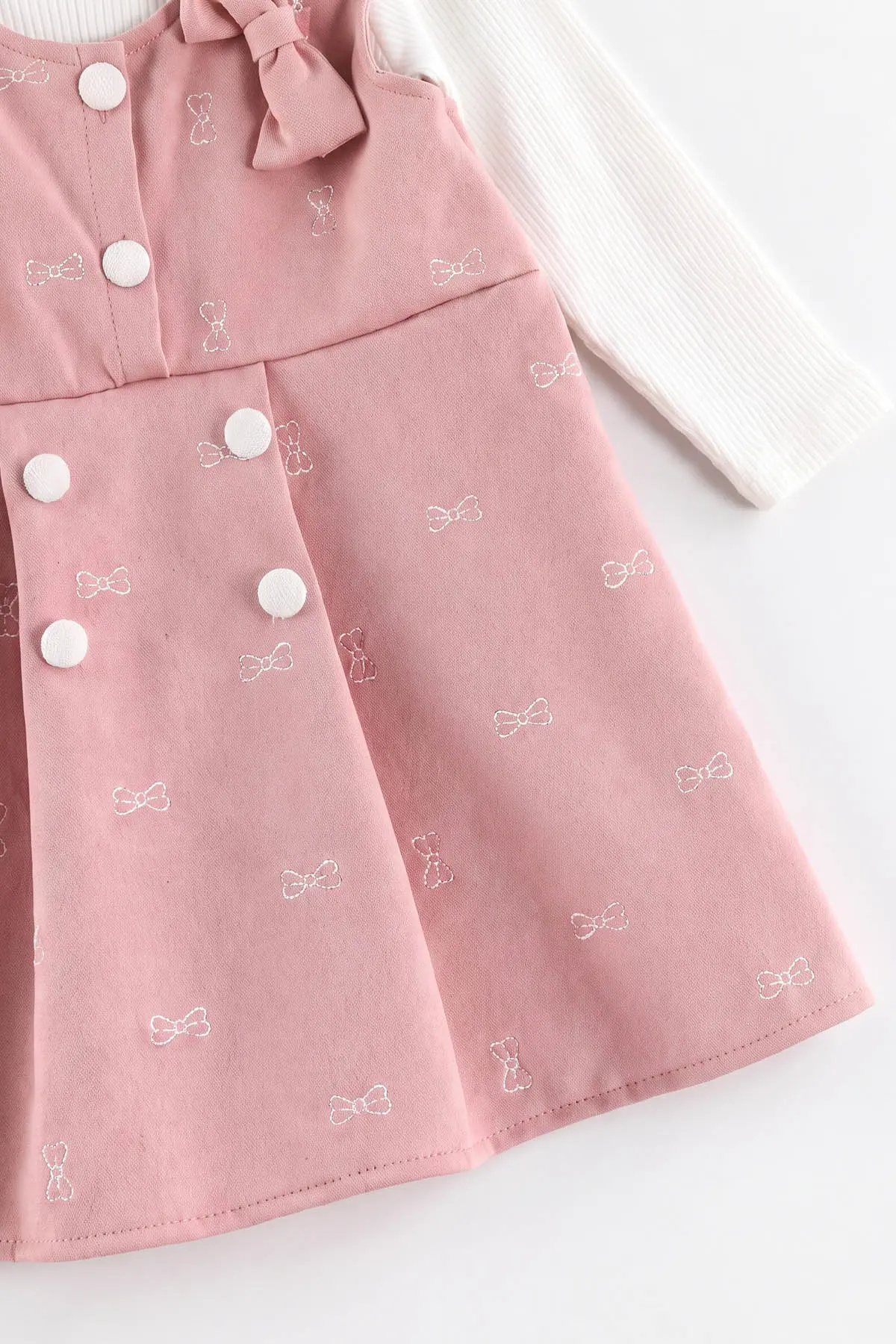 Pembe (2-6 Yaş) Raporlu Badili Şapkalı Kadife Kız Çocuk Elbise 483506