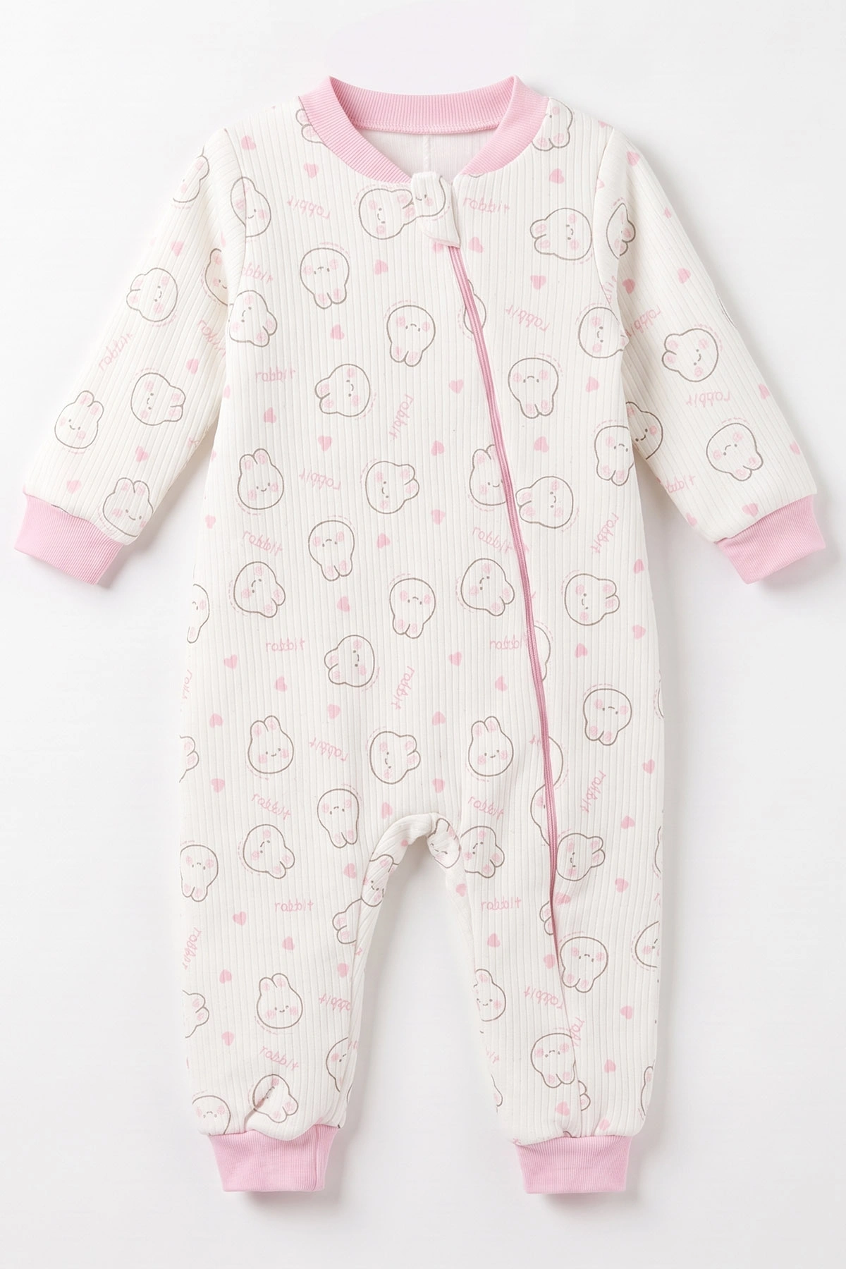 Pembe (2-6 Yaş) Tavşancık Desenli Çapraz Fermuarlı Kız Çocuk Uyku Tulumu 492445