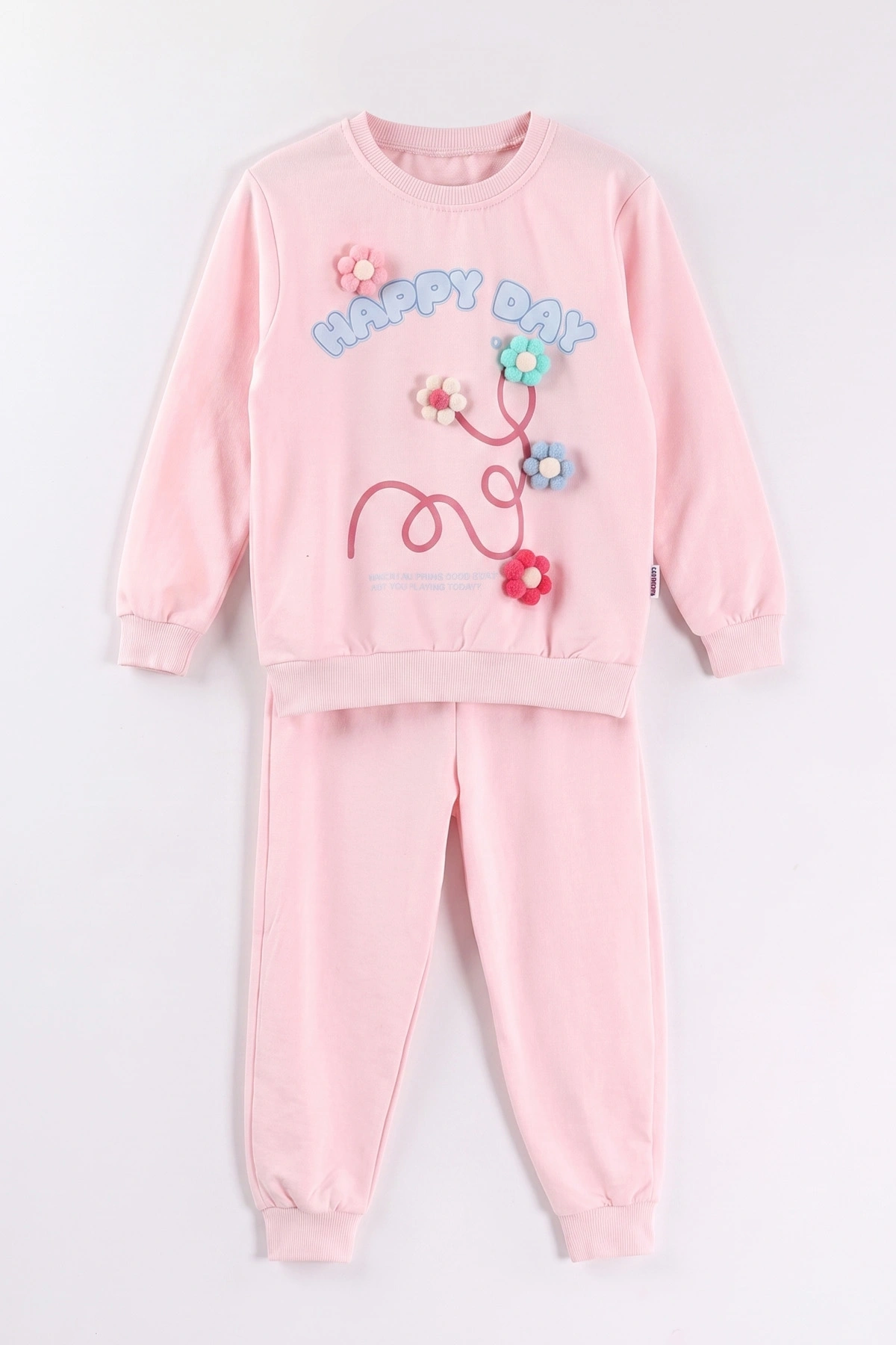 Pembe (2-6 Yaş)Happy Go Baskılı Ponponlu Kız Çocuk 2'li  Takım 472905