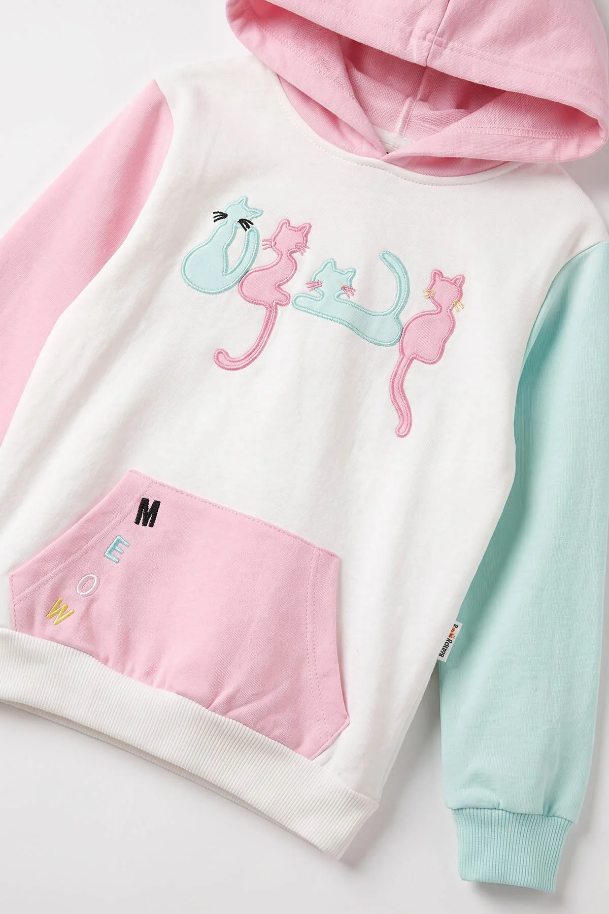 Pembe (2-6 Yaş)Kedi Nakışlı Kanguru Cepli Kapüşonlu Kız Çocuk 2'li Takım 473079