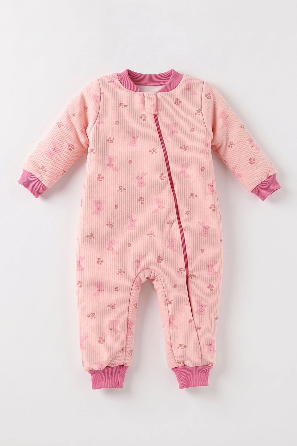 Pembe (2-6 Yaş)Tavşan Desenli Çapraz Fermuarlı Kız Çocuk Uyku Tulumu 490028