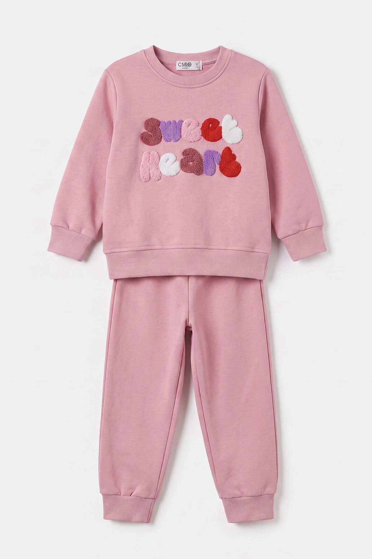 Pembe (2-7 Yaş) Süzene Sweart Heart Nakışlı  3 İp Şardonlu Kız Çocuk Kışlık Takım 475293