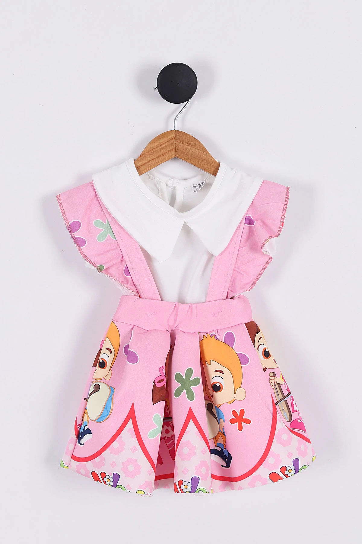 Pembe (2-8 Yaş) Desenli Kız Çocuk Salopet Takım 268164