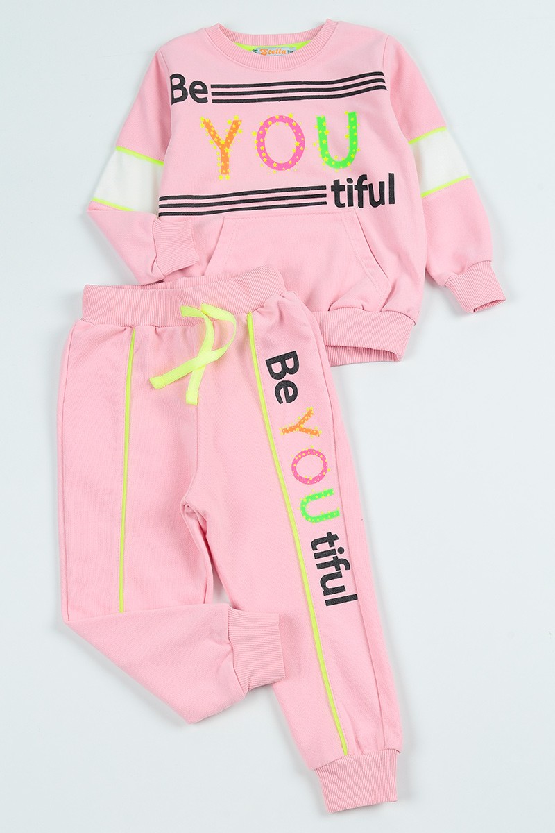 Pembe (2-8 Yaş) You Baskılı Kız Çocuk İkili Takım 96534