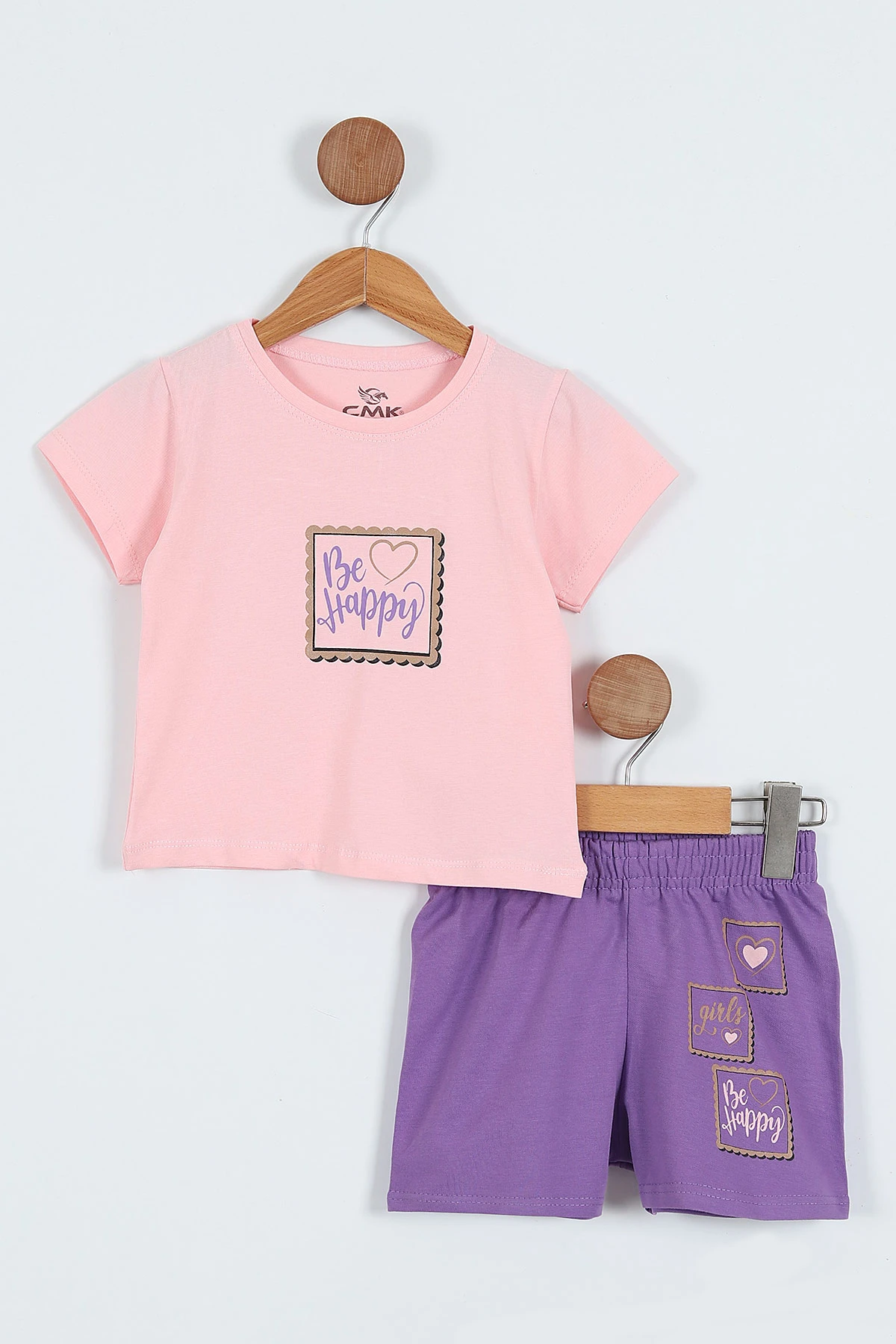 Pembe (2-9 Yaş)  Be Happy Baskılı Şortlu Kız Çocuk Yazlık Takım 354242