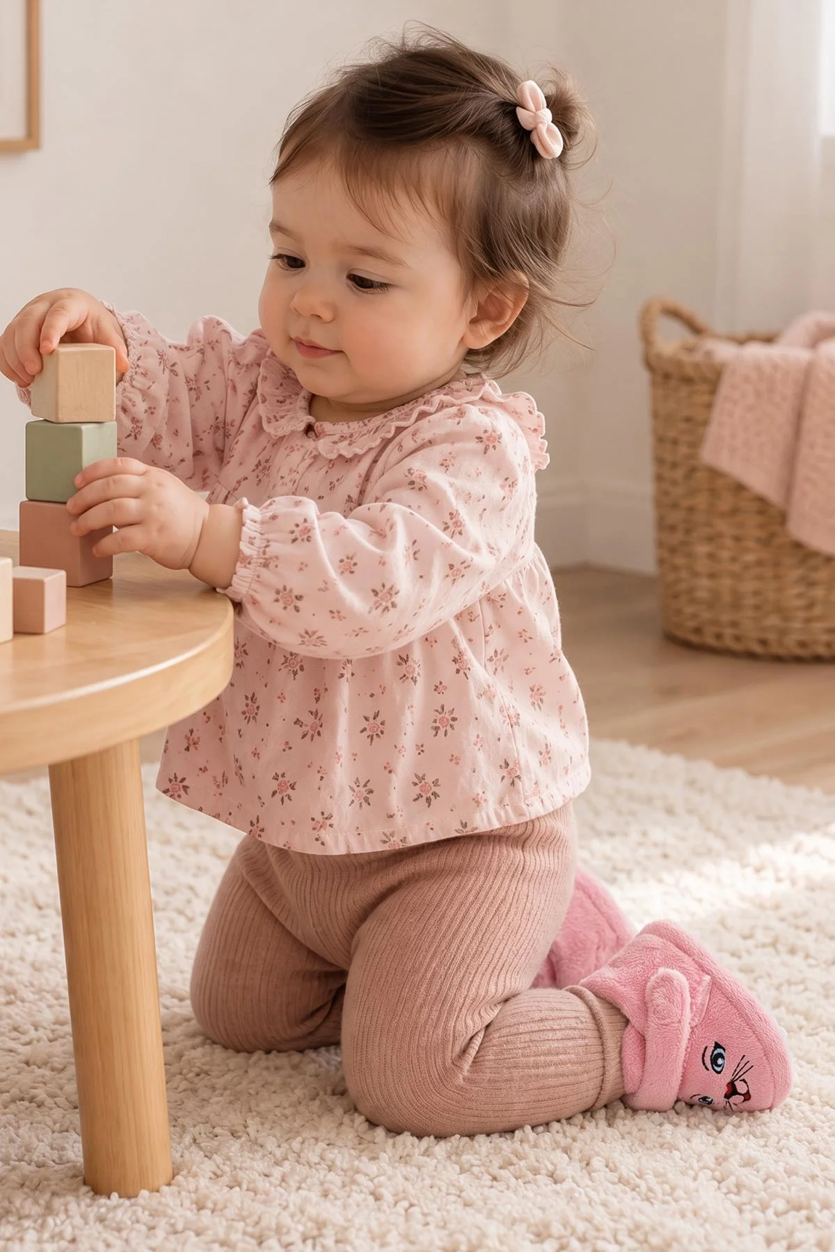 Pembe ( 21 - 24 ) Peluş Cırt Bantlı Kız Bebek Panduf 495156