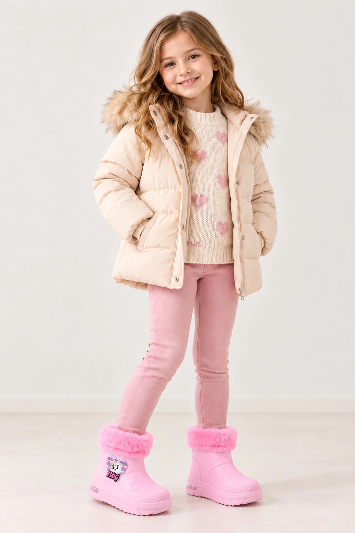 Pembe ( 24 - 31 ) Işıklı Peluş Detaylı Kız Çocuk Bot 499586