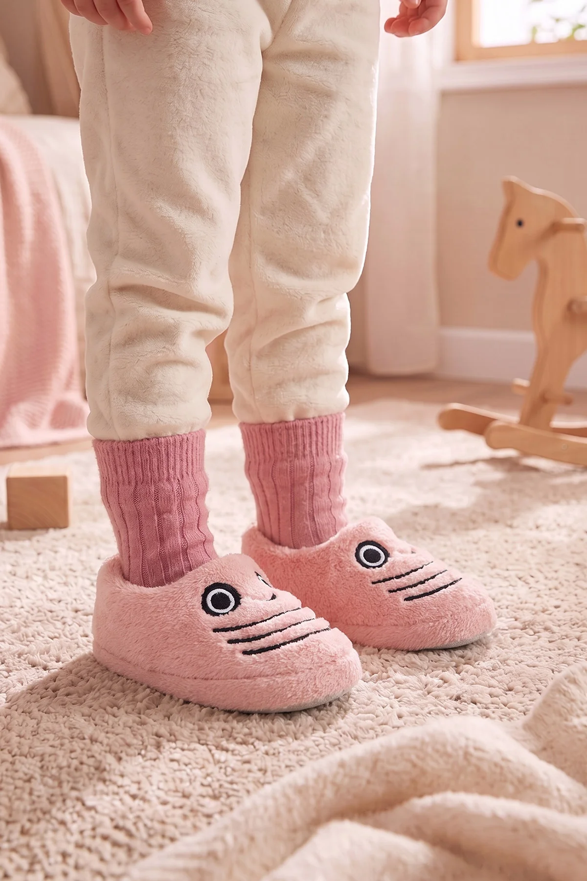 Pembe ( 25 - 30 ) Peluş Figürlü Kız Çocuk Panduf 488300