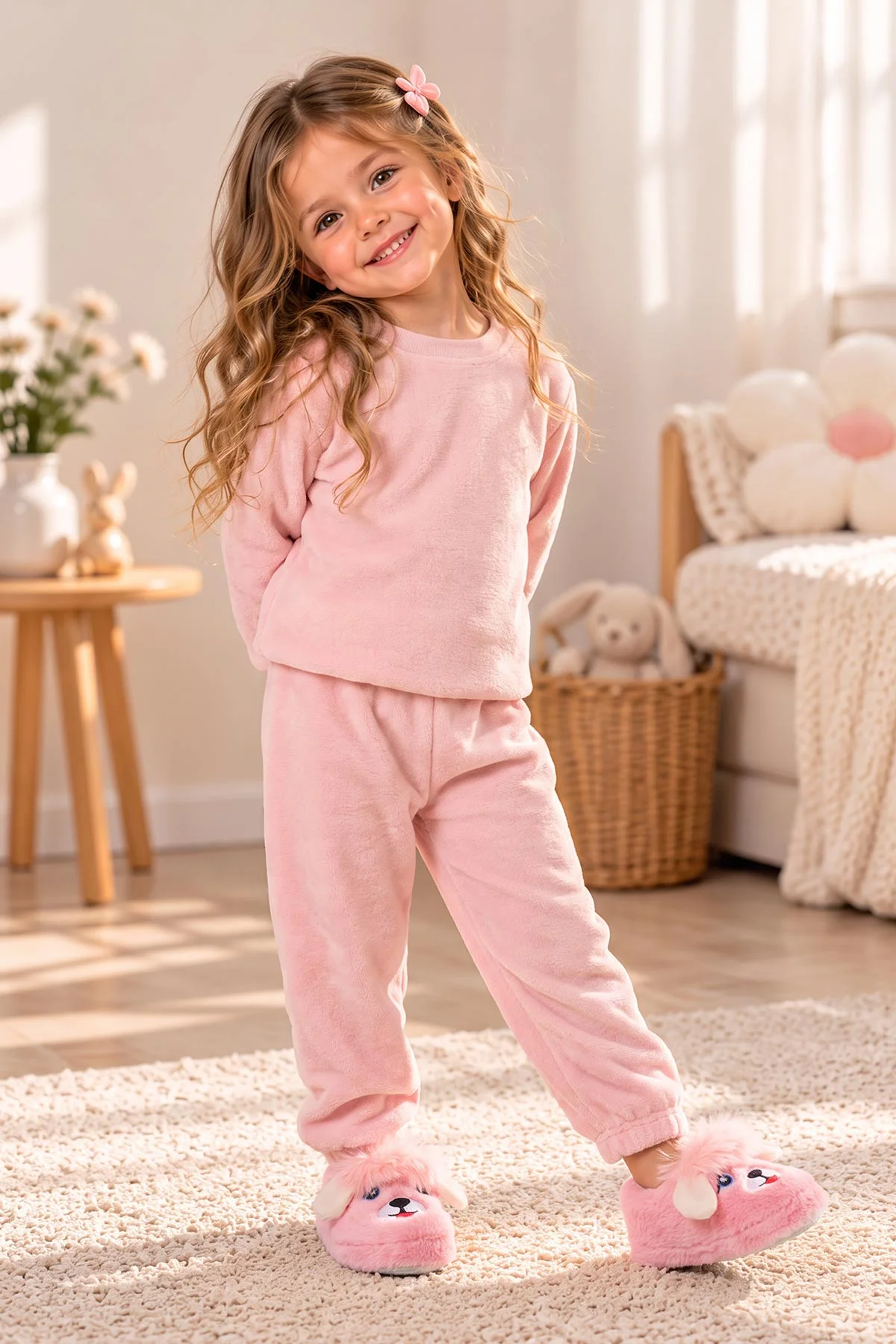 Pembe ( 25 - 30 ) Peluş Figürlü Kız Çocuk Panduf 496278