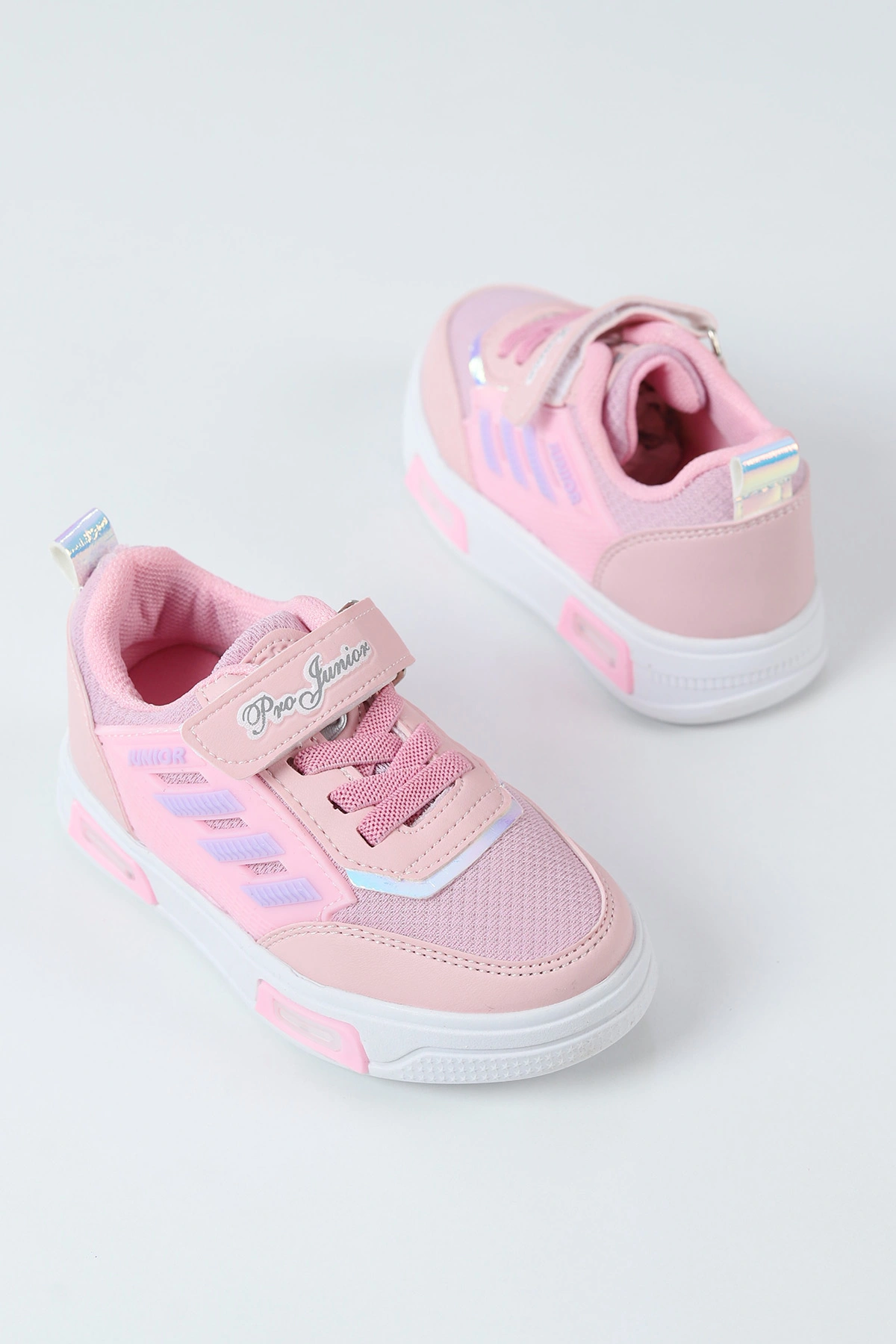 Pembe ( 26 - 30 ) Işıklı Bağcıklı Cırt Bantlı Kız Çocuk Spor Ayakkabı 488164