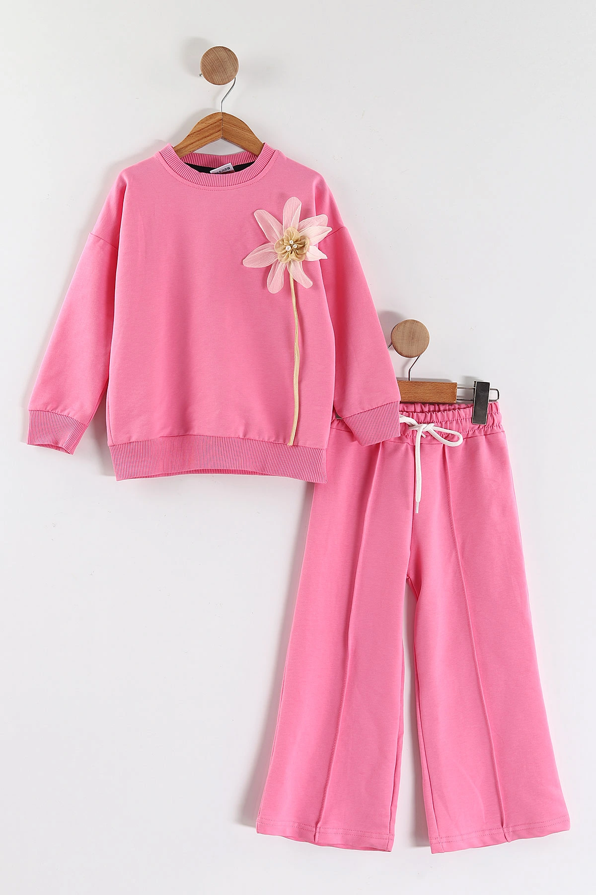 Pembe (3-10 Yaş) Çiçek Aplikeli İki İp Kız Çocuk Takım 442625