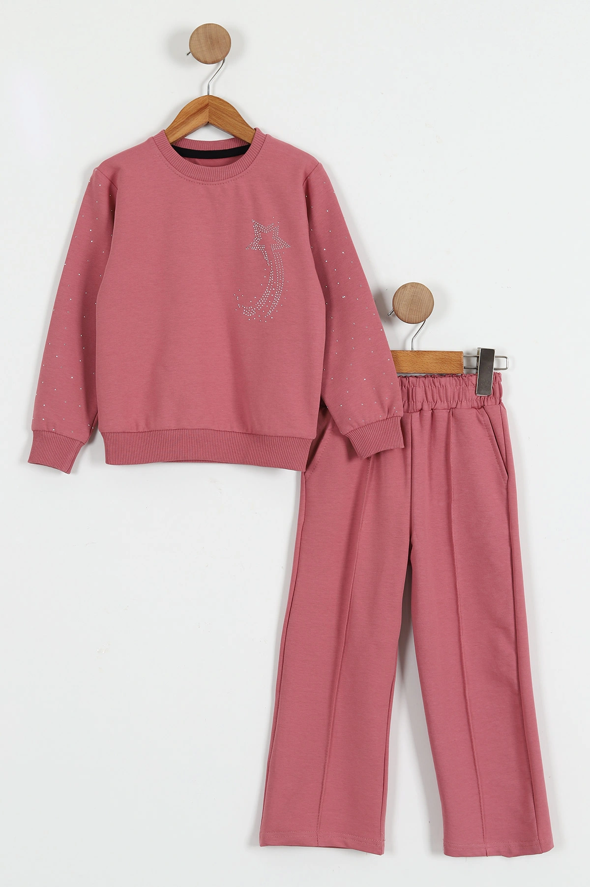 Pembe (3-10 Yaş) Yıldızlı Taş Baskılı 2 İp Kız Çocuk 2'li Takım 427989