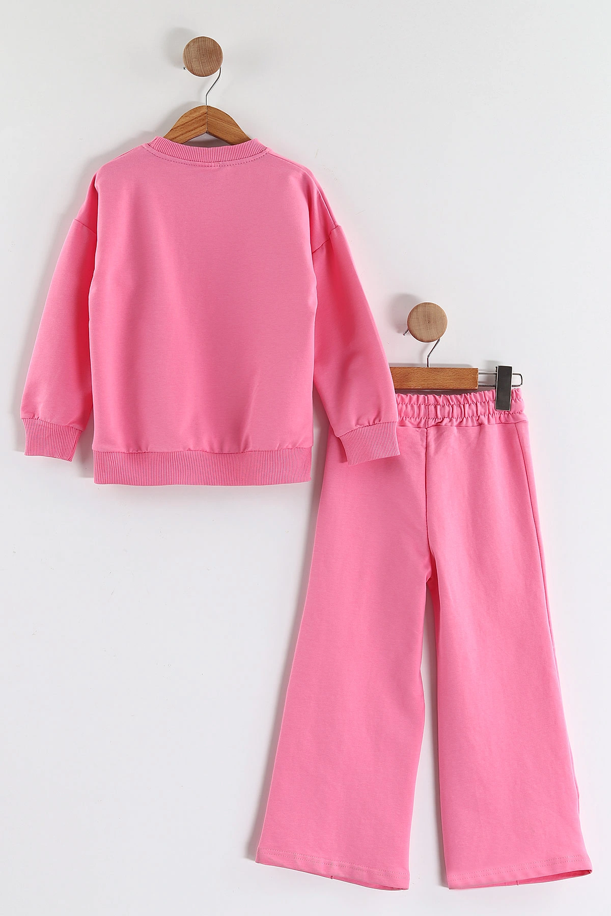 Pembe (3-10 Yaş)Fiyonk Aksesuarlı   Çimalı Bol Paça İki İp Kız Çocuk Takım 439762