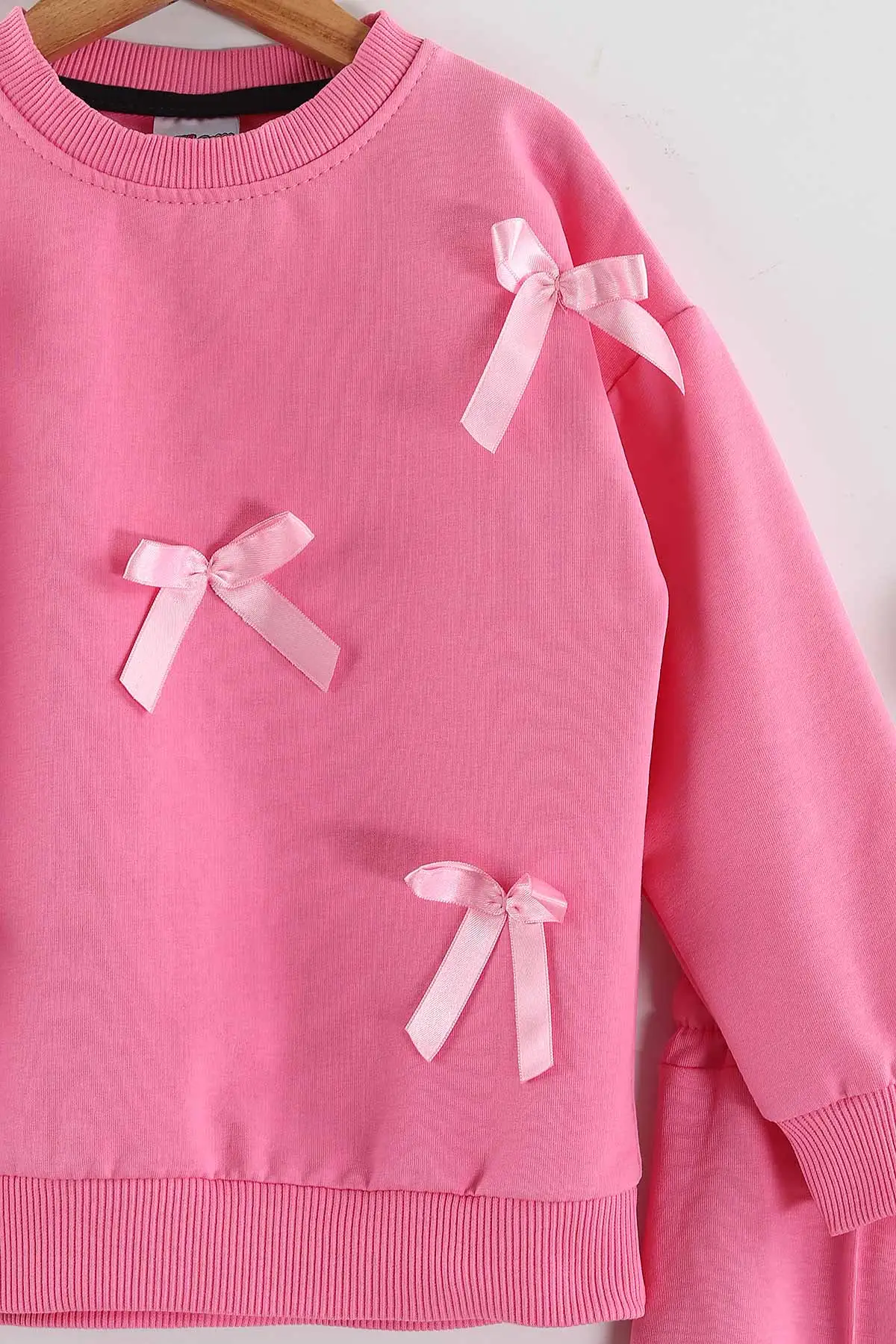 Pembe (3-10 Yaş)Fiyonk Aksesuarlı   Çimalı Bol Paça İki İp Kız Çocuk Takım 439762