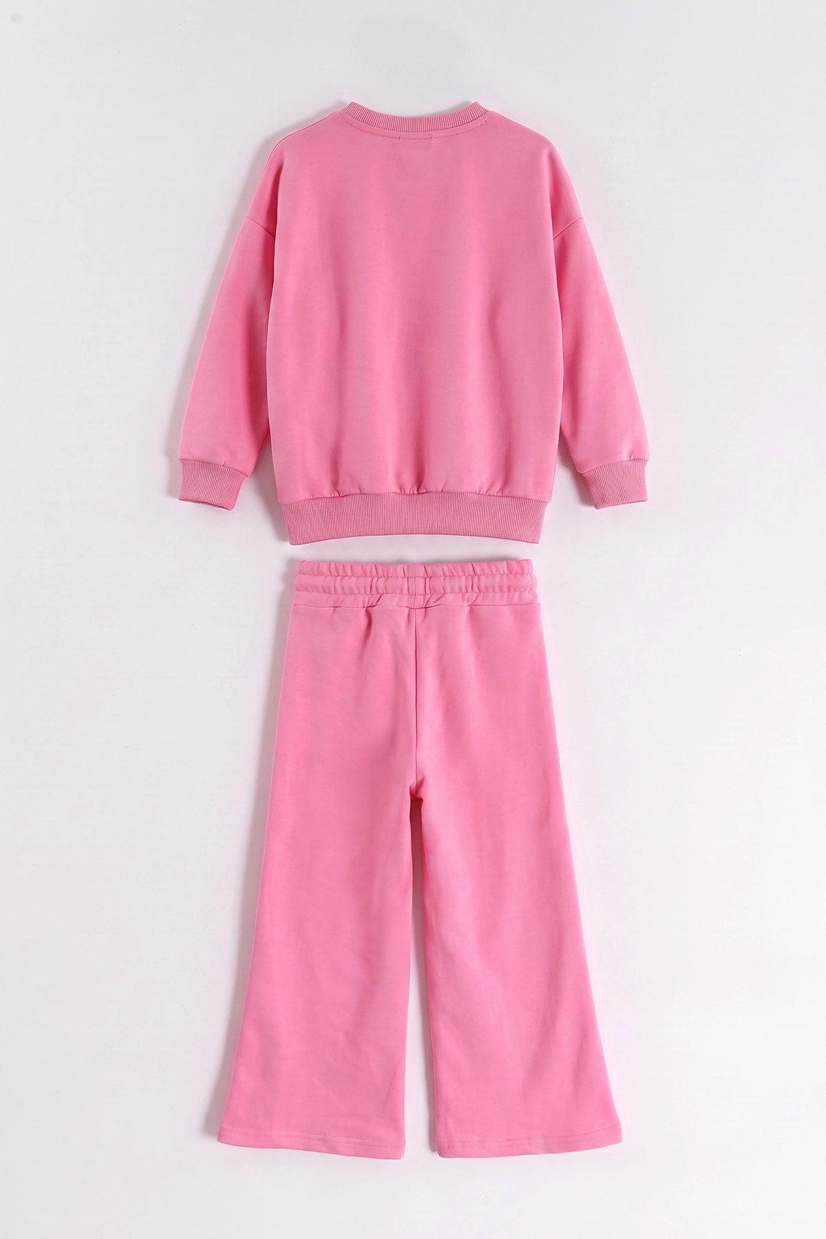 Pembe (3-10 Yaş)Fiyonk Aksesuarlı Çimalı Bol Paça İki İp Kız Çocuk Takım 473597
