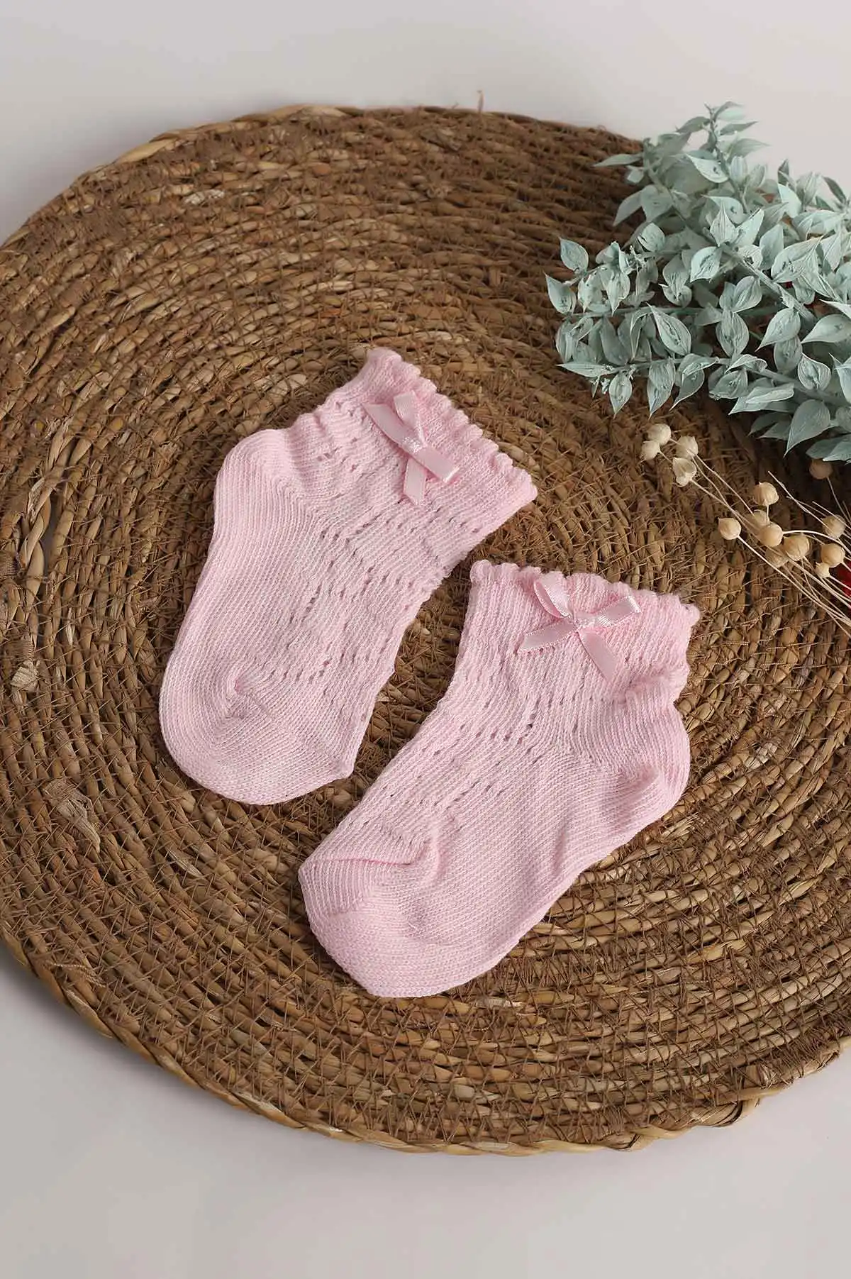 Pembe (3-10 Yaş)Fiyonk Detaylı Delikli Kız Çocuk Soket Çorap 357937