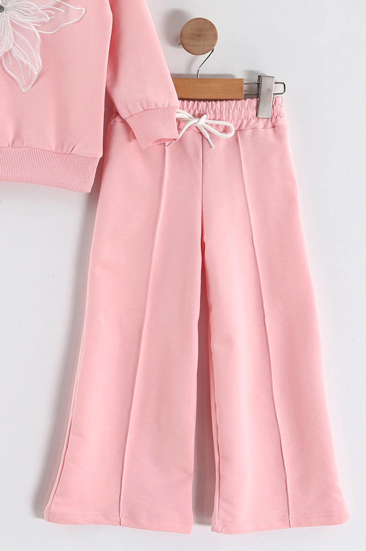 Pembe (3-10 Yaş)Tül Aplikeli Çimalı İki İp Kız Çocuk Takım 433669