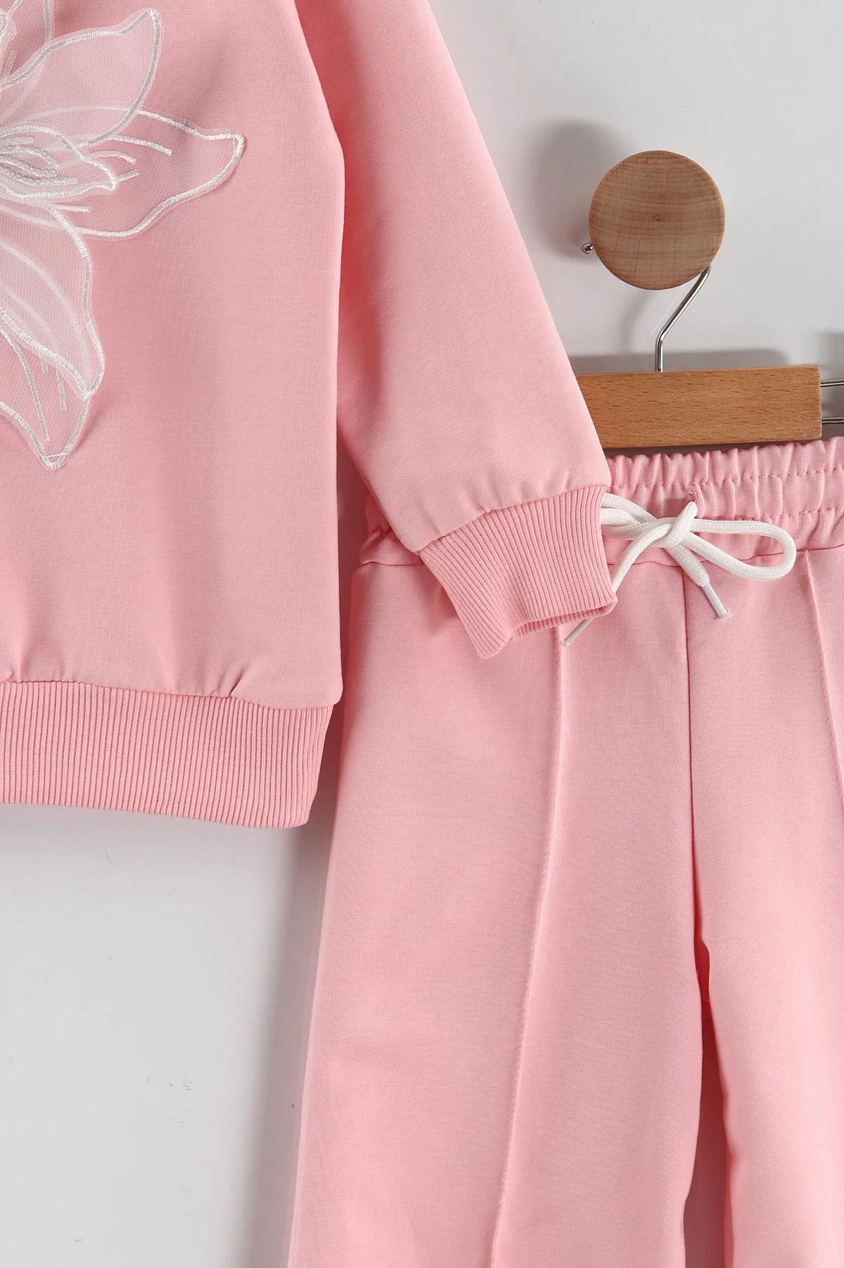 Pembe (3-10 Yaş)Tül Aplikeli Çimalı İki İp Kız Çocuk Takım 433669