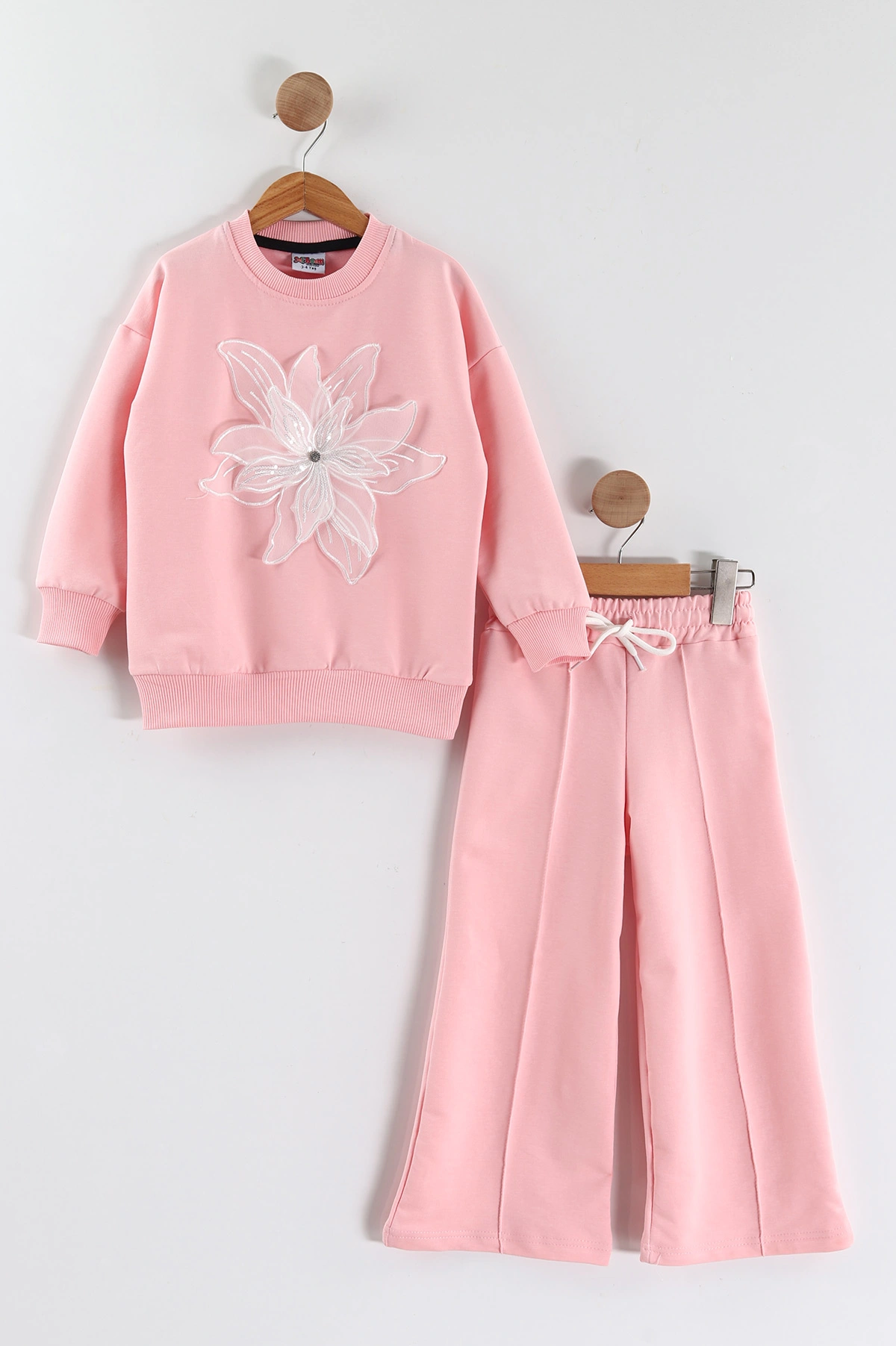 Pembe (3-10 Yaş)Tül Aplikeli Çimalı İki İp Kız Çocuk Takım 433669