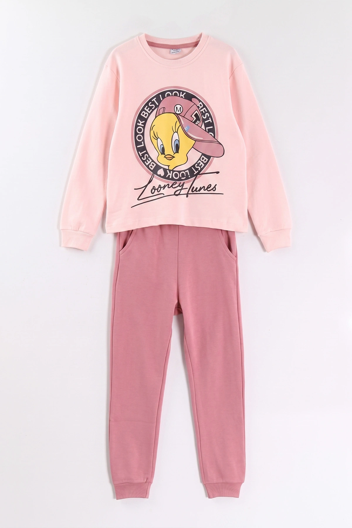 Pembe (3-11 Yaş) Karakter Baskılı Ribana Kumaş Kız Çocuk Pijama Takımı 477102
