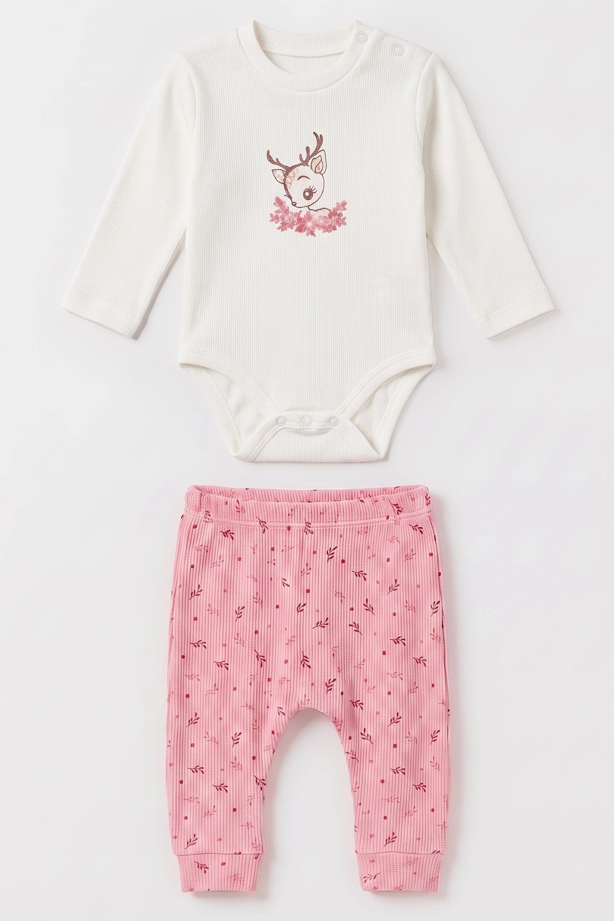 Pembe (3-12 Ay) Ceylan Nakışlı Hırkalı Waffle Kız Bebek 3'lü Takım 479428