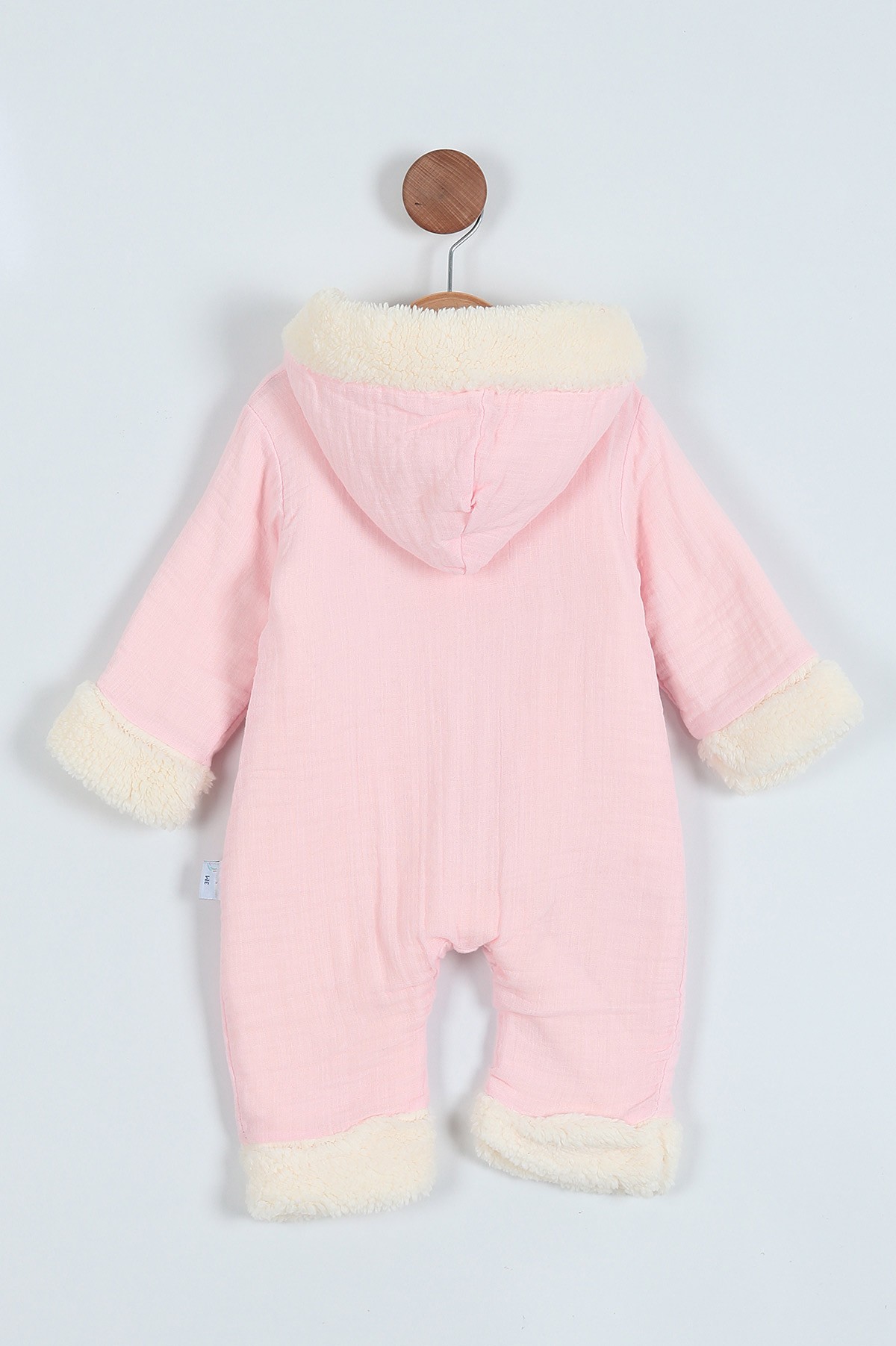 Pembe (3-12 Ay) İçi Kürklü Kapşonlu  Kız Bebe Tulum 217106