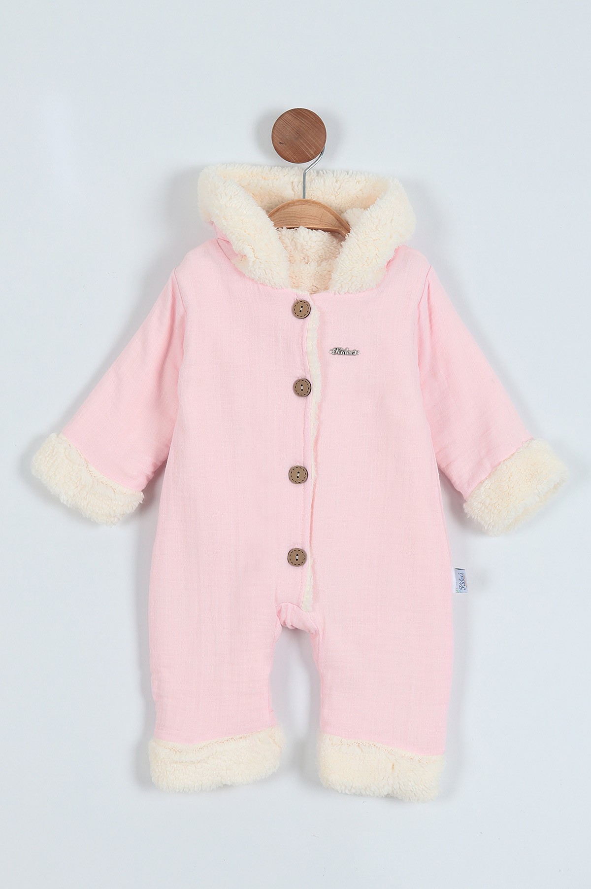 Pembe (3-12 Ay) İçi Kürklü Kapşonlu  Kız Bebe Tulum 217106