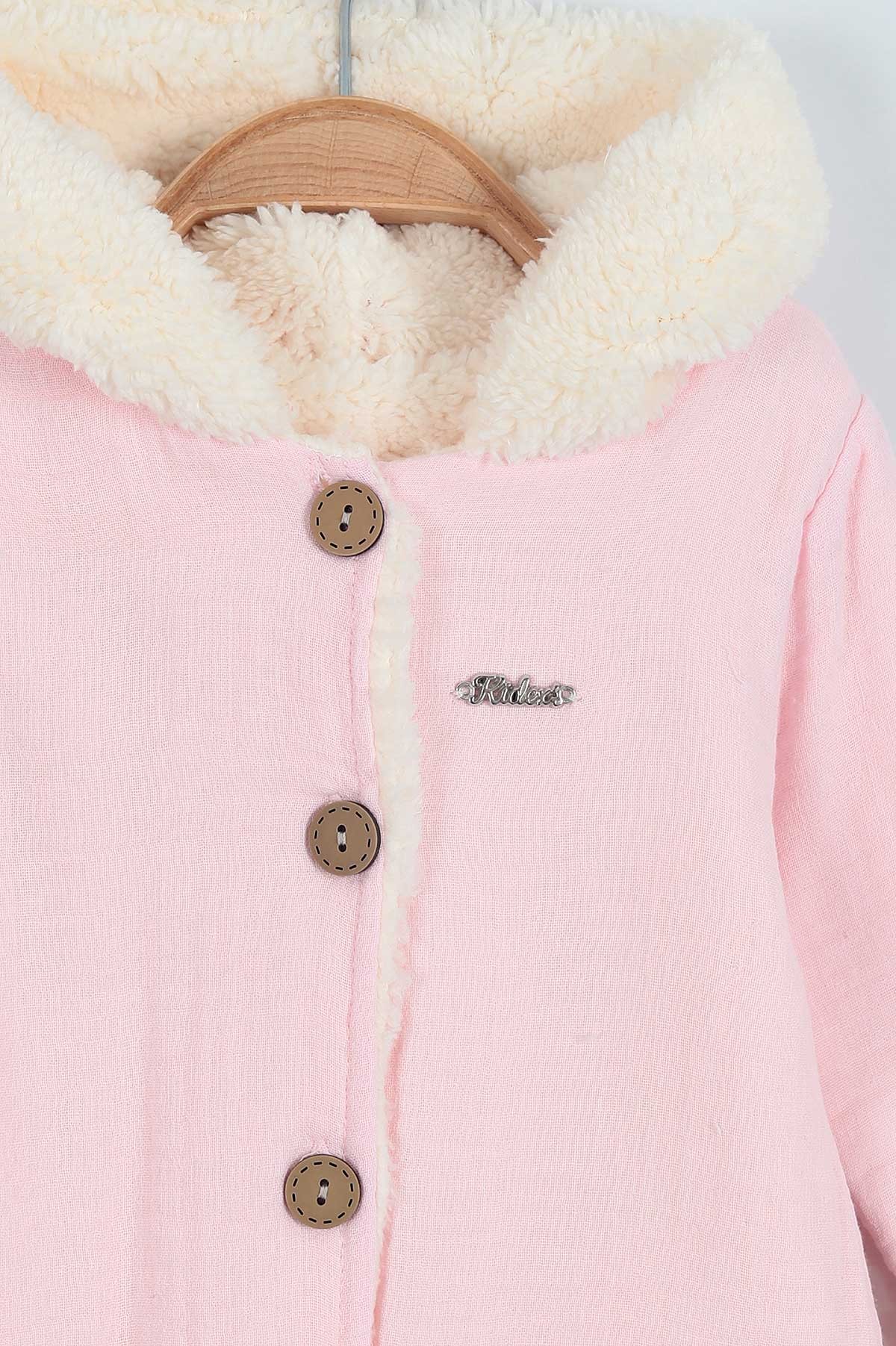 Pembe (3-12 Ay) İçi Kürklü Kapşonlu  Kız Bebe Tulum 217106